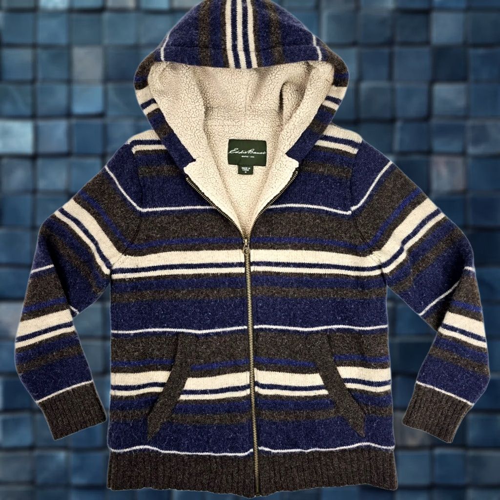 Eddie Bauer EDDIE BAUER Lambswool Striped Full Zip Hoodie Men M EUC Knit Wool Flannel Hooded Pockets Heavyweight 80% Lambswool 20% Nylon Outdoors Mens Size US M / EU 48-50 / 2 - 1 Thumbnail