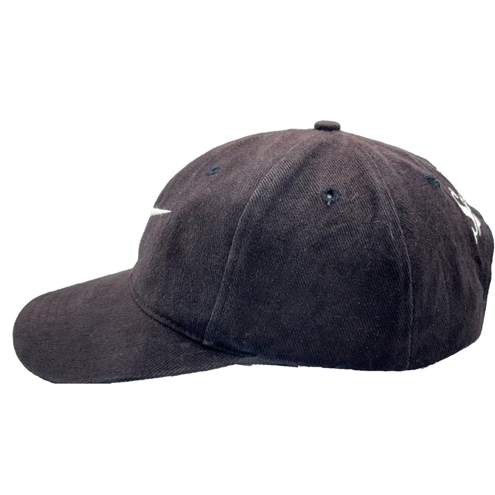 Nike VINTAGE Nike Hat Cap Snap Back Black Center Swoosh Script 80s 90s Worn Sun Faded Size ONE SIZE - 5 Thumbnail