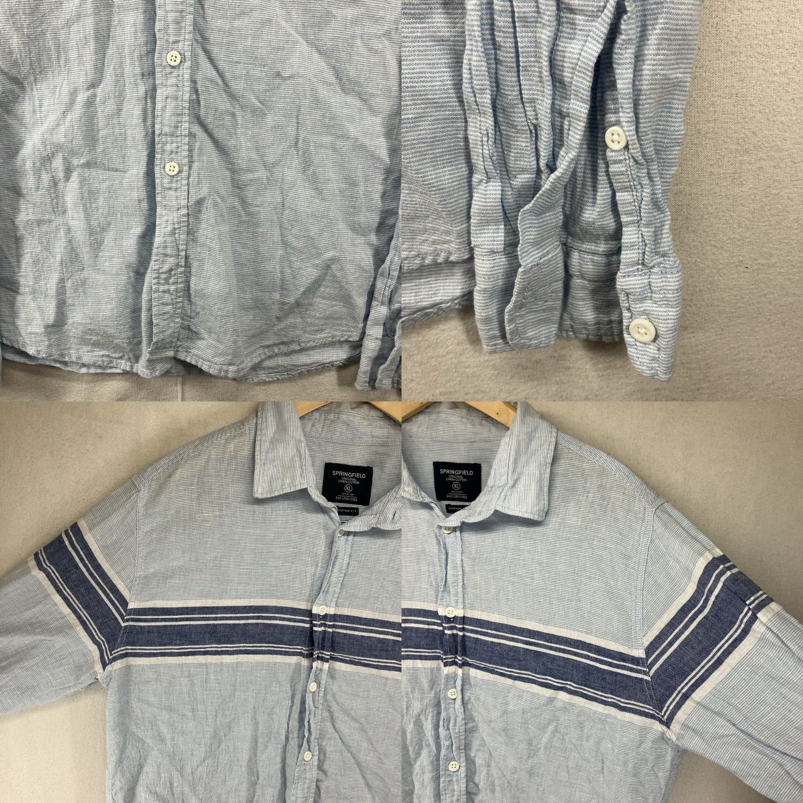 Springfield Mens All Linen Button Up Shirt XL Custom Fit Thin Lightweight Shades of Blue EUC Size US XL / EU 56 / 4 - 8 Thumbnail