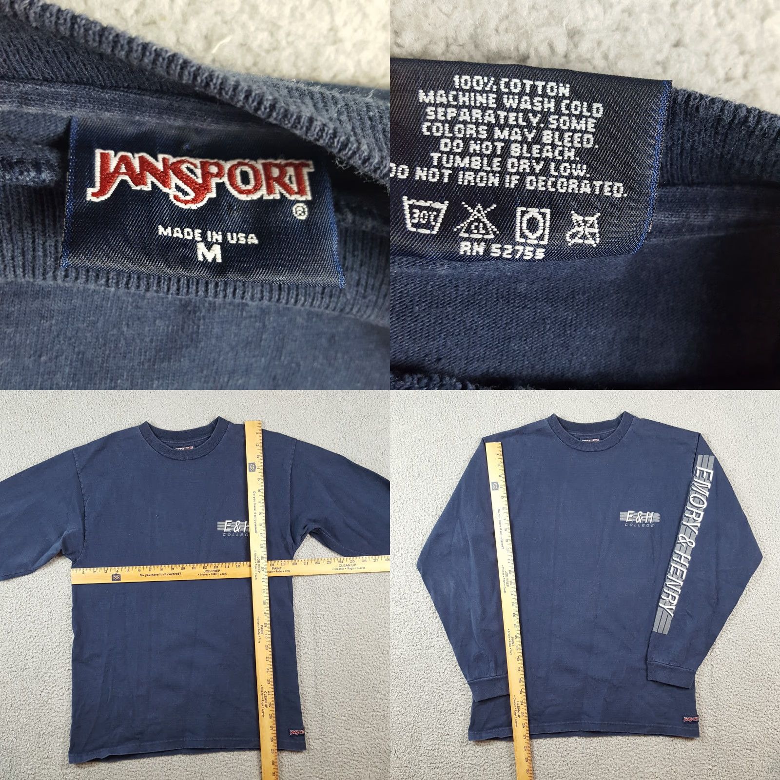 Jansport Vintage 90s Emory & Henry College Long Sleeve T-Shirt Mens Small College Sports Cotton Blue Retro Y2K Size US S / EU 44-46 / 1 - 8 Thumbnail