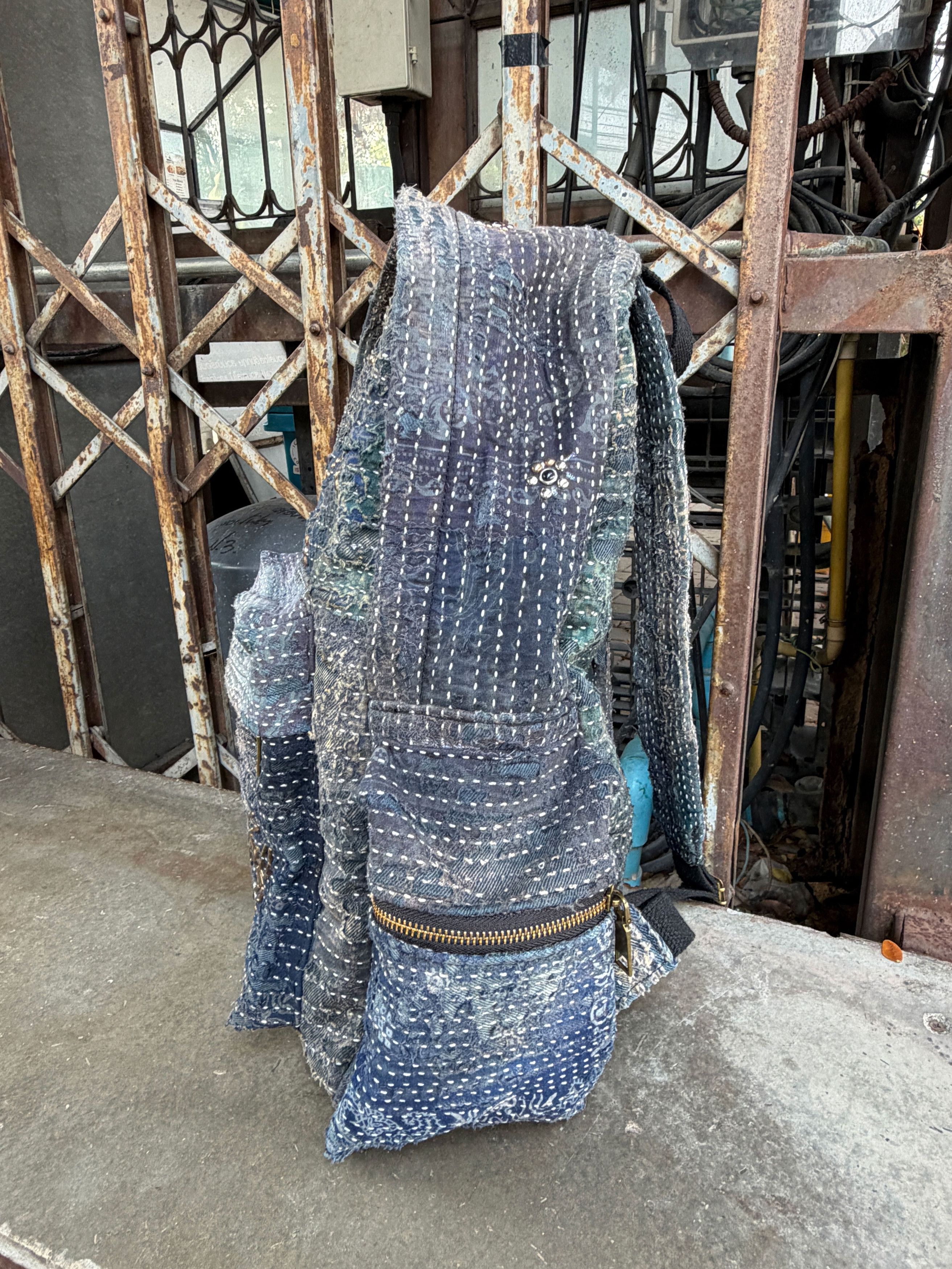 Japanese Brand BORO SASHIKO Studded Spider Web Backpack 🕷️🕸️ Size ONE SIZE - 19 Thumbnail