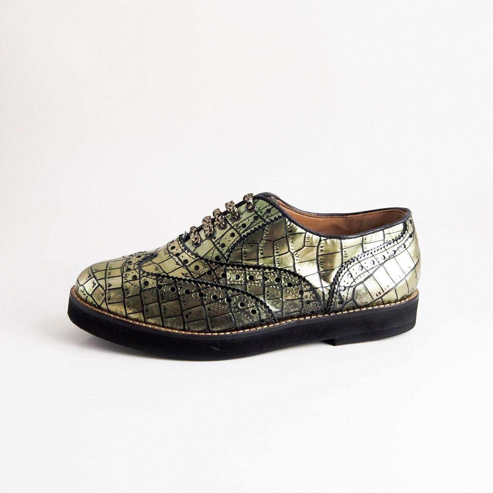 Fratelli Rossetti Fratelli Rossetti Brogues Green Metallic Faux Croc 37 US 7 Size US 7 / IT 37 - 2 Thumbnail