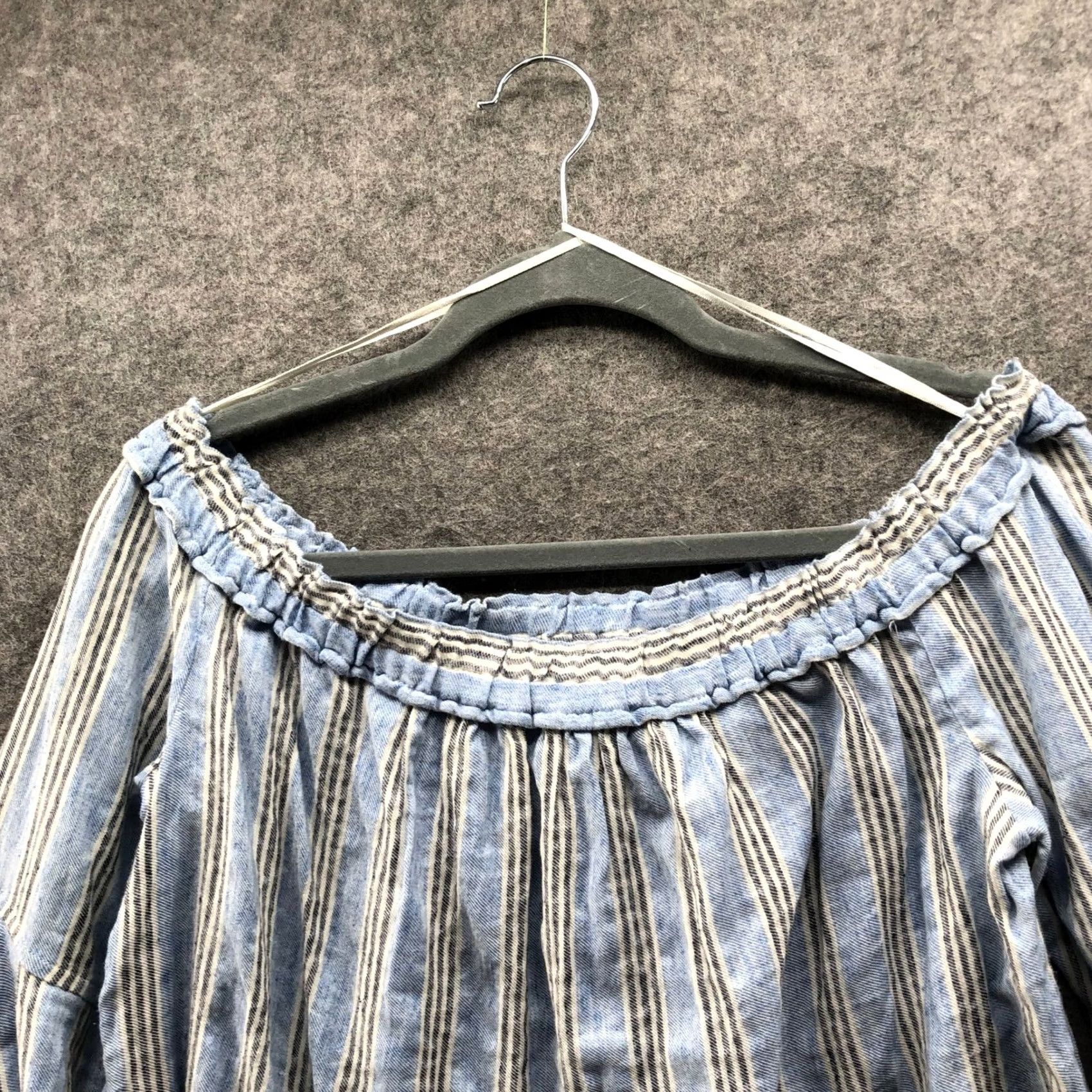 Lucky Brand Lucky Brand Off Shoulder Bell Sleeve Top Womens M Blue Striped Blouse Size M / US 6-8 / IT 42-44 - 6 Thumbnail