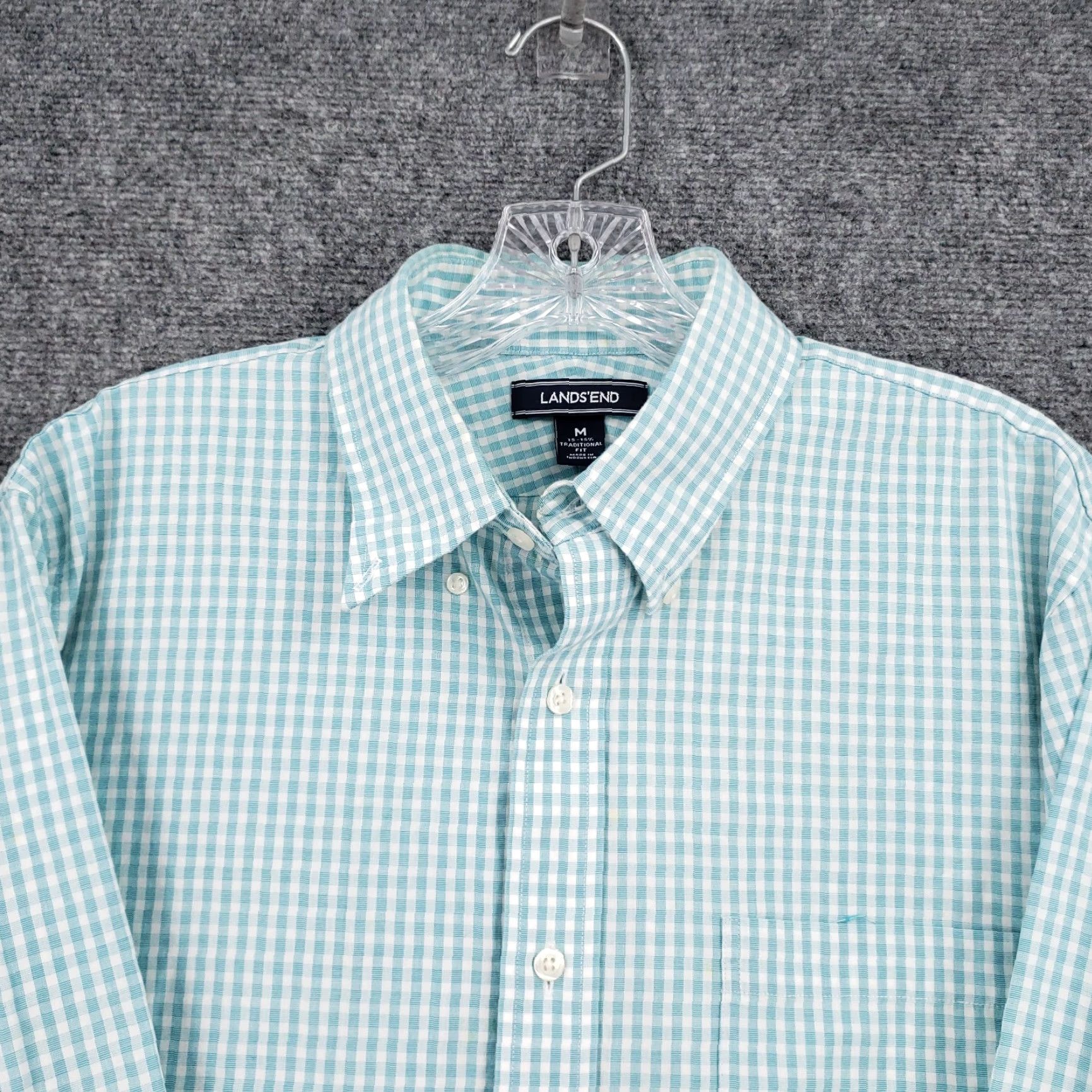 Lands' End Lands' End Button-Up Shirt Mens M Blue Plaid Traditional Fit Button-Down Collar XS? Size US M / EU 48-50 / 2 - 3 Thumbnail