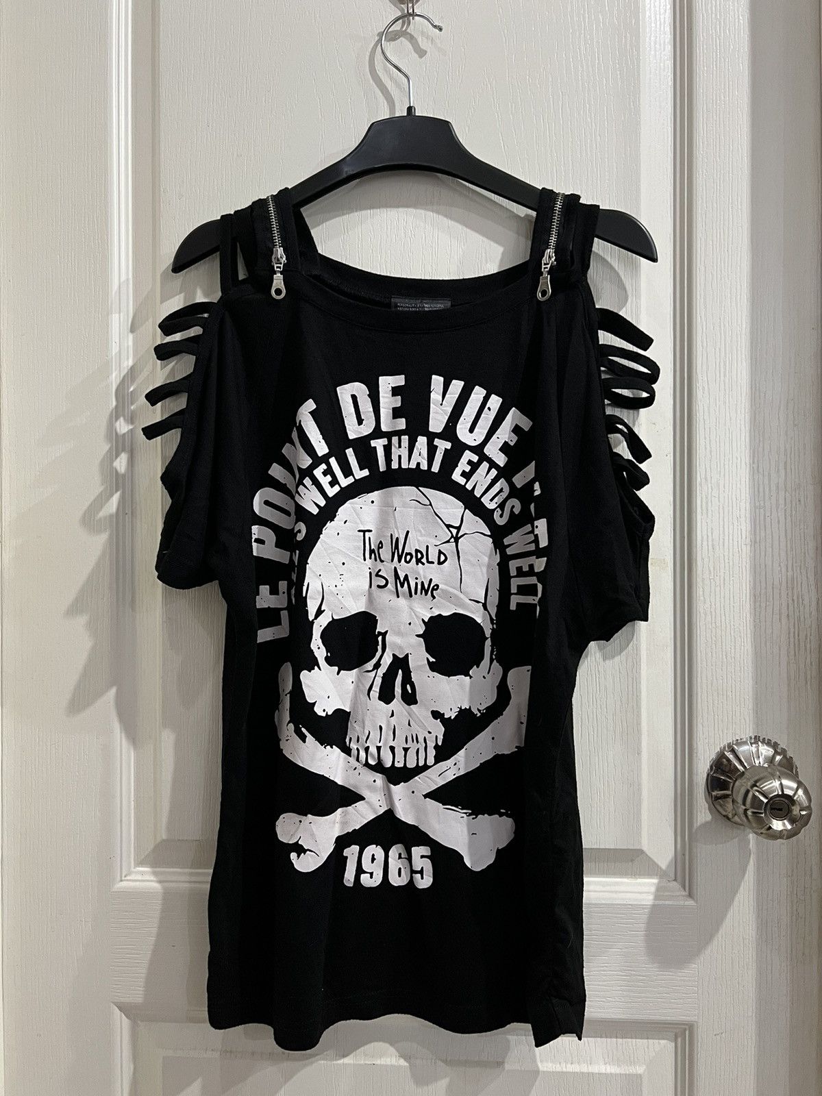 image of Vintage Plein Beaute Off Shoulder Skull Top in Black, Women's (Size Small)