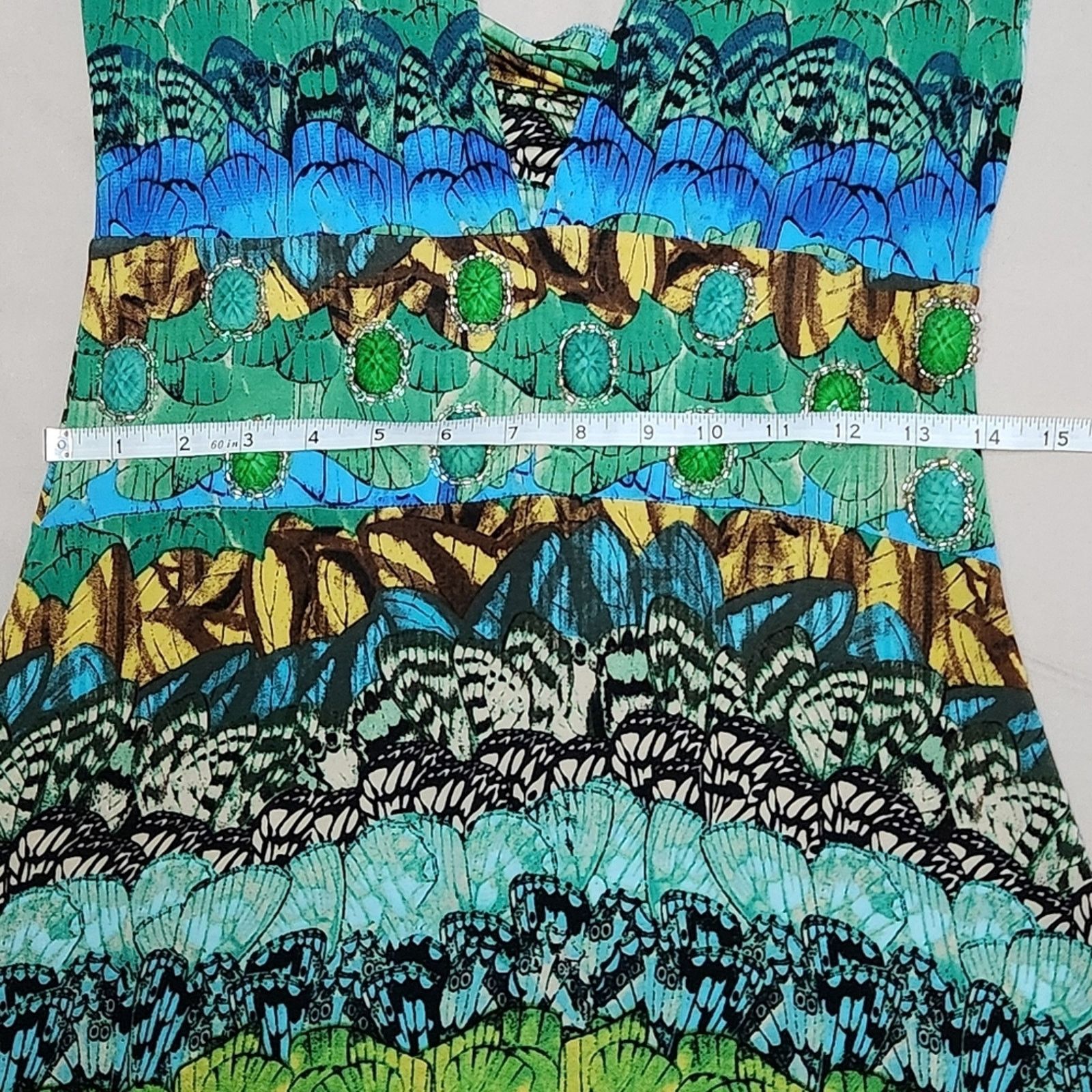 Blumarine Blumarine Green Patterned Maxi Dress Beads & B Swarovski Size L / US 10 / IT 46 - 6 Thumbnail