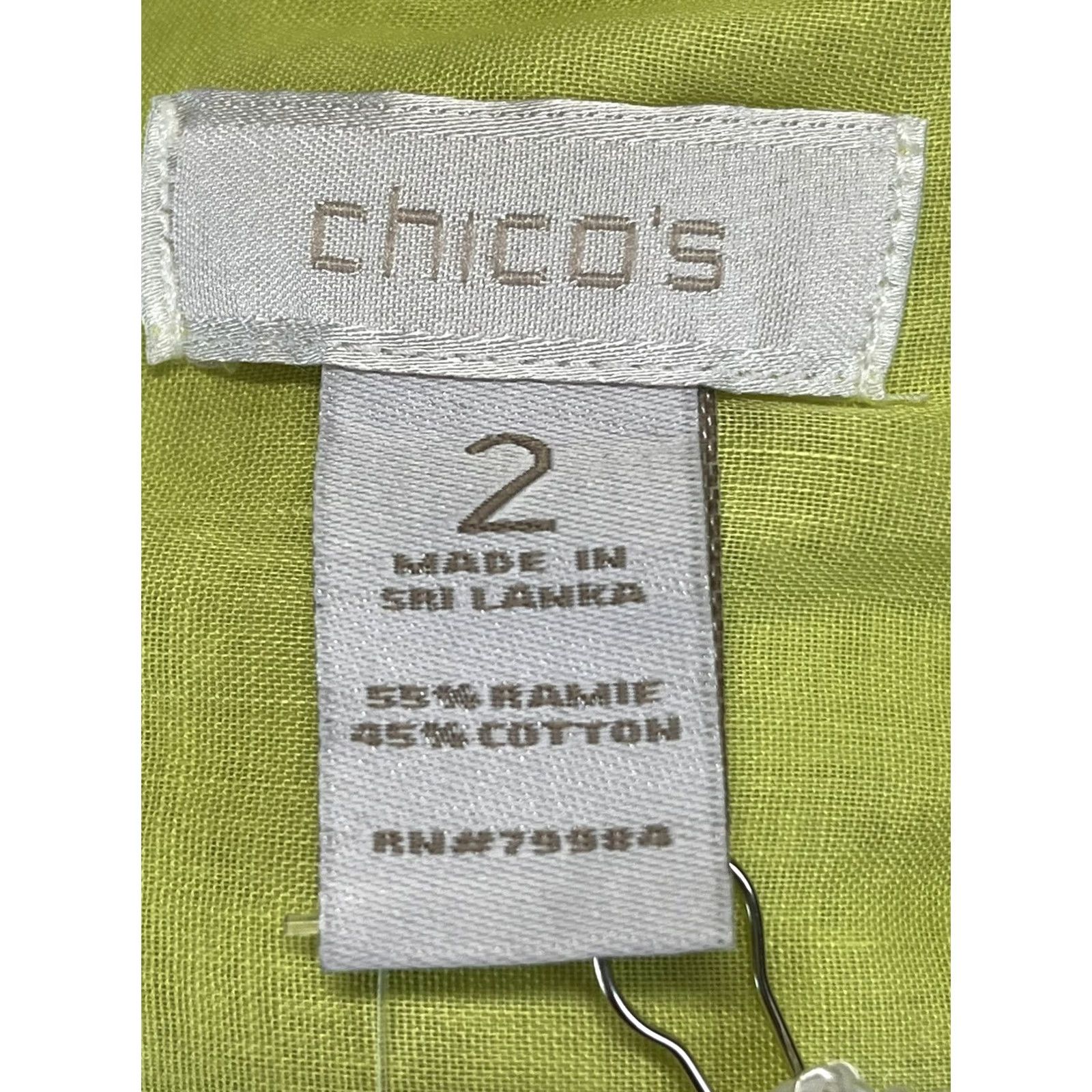Vintage Chicos Breezy Twill Button Up Shirt Womens 2 Green 3/4 Sleeves Coastal NEW! Size XS / US 0-2 / IT 36-38 - 6 Thumbnail