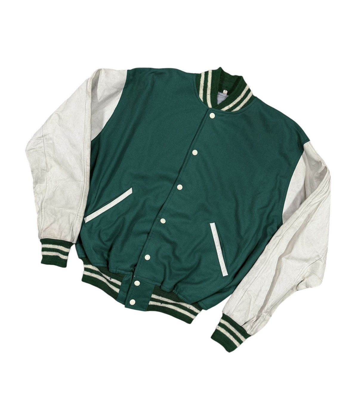 Japanese Brand Vtg💥80’s Teddy Jacket Baseball Wool/Leather Sleeve Jacket Size US L / EU 52-54 / 3 - 6 Thumbnail