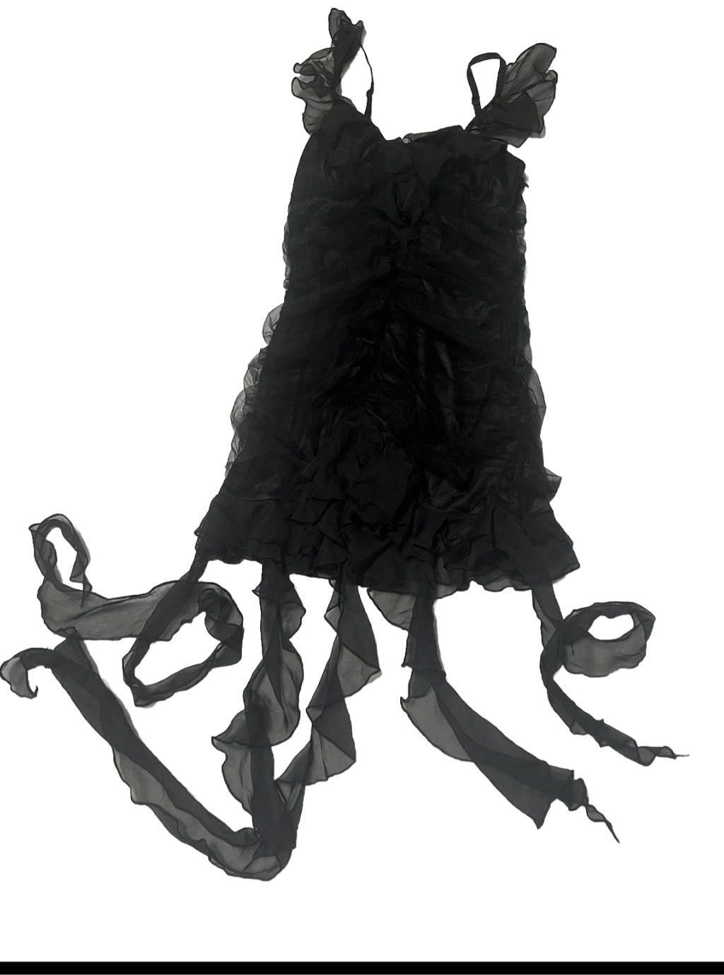 Designer black London mini dress tentacle dress ruffles ruching Size M / US 6-8 / IT 42-44 - 2 Thumbnail