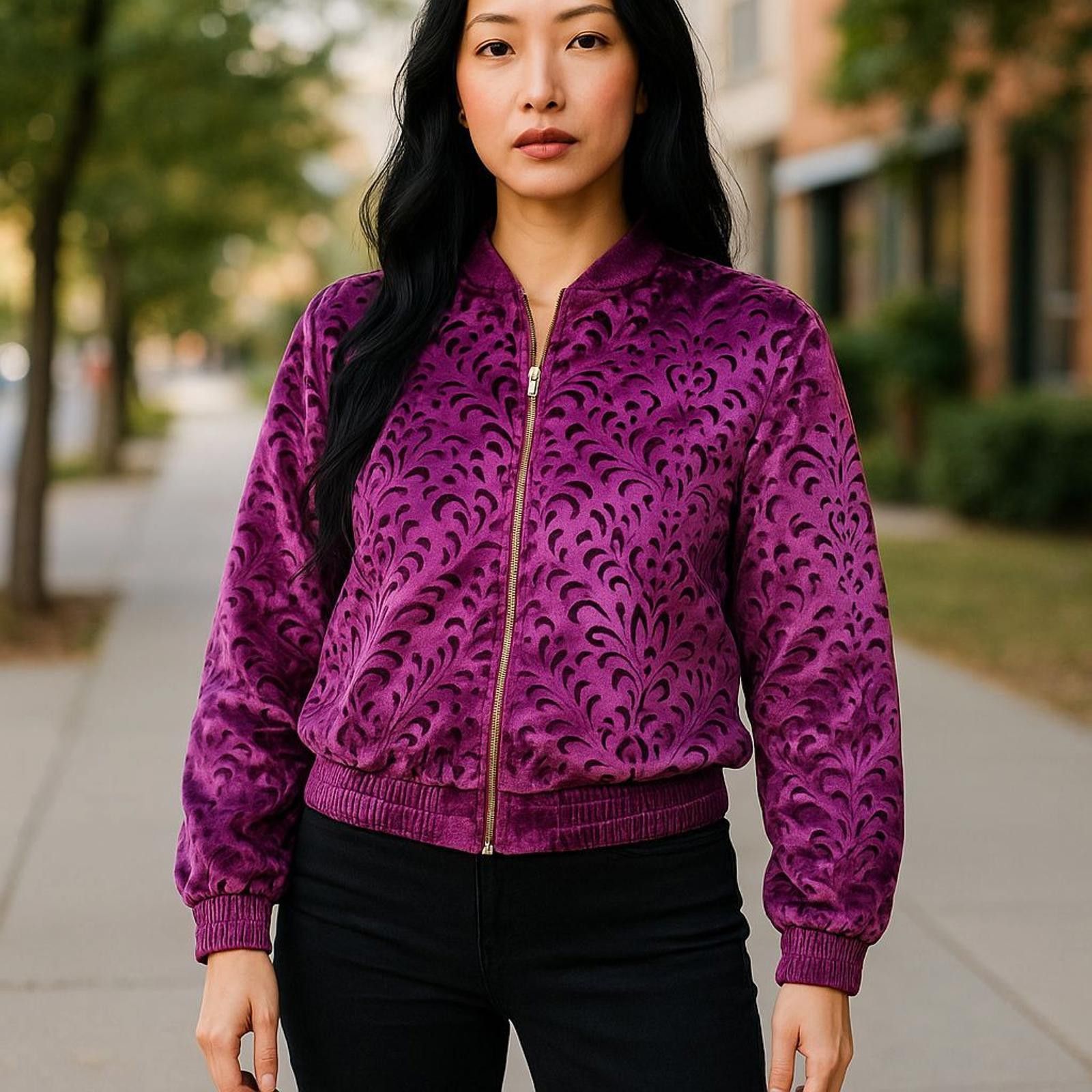 Teddy Fresh Chic Velvet Bomber Jacket in Vibrant Purple Size S / US 4 / IT 40 - 1 Thumbnail