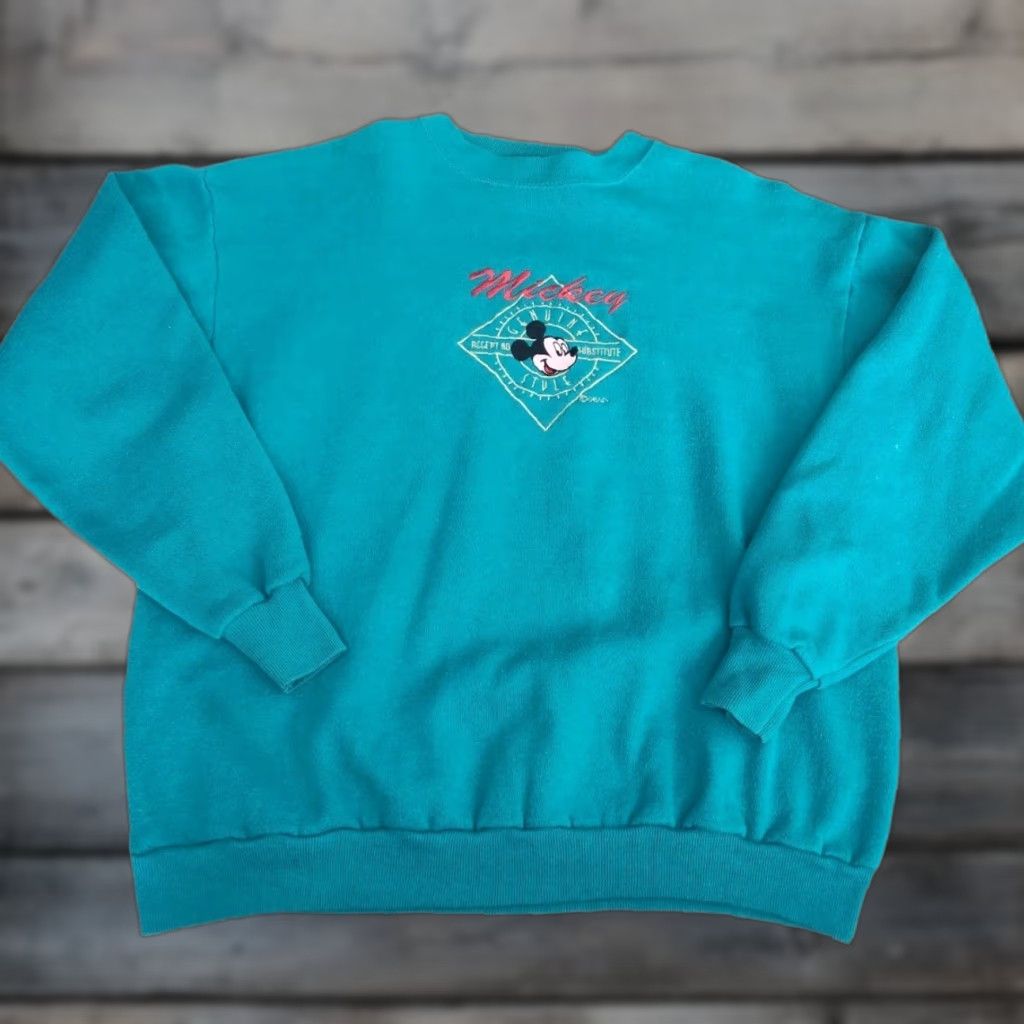 Vintage Mickey Unlimited Velva Sheen Disney Mickey Mouse Sweatshirt USA Made M Teal