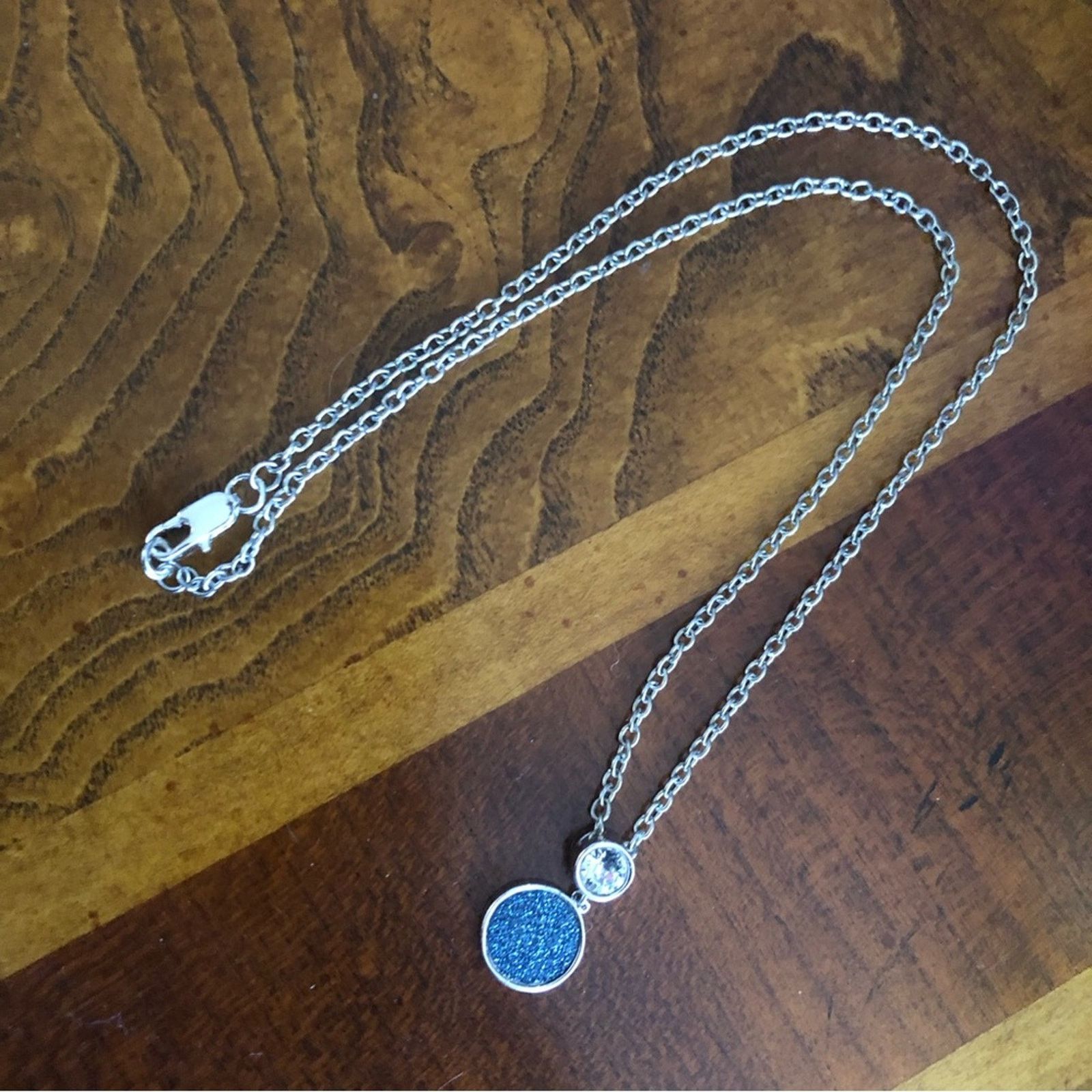Jewelry Blue sparkle faux drusy pendant on chain necklace Size ONE SIZE - 9 Thumbnail