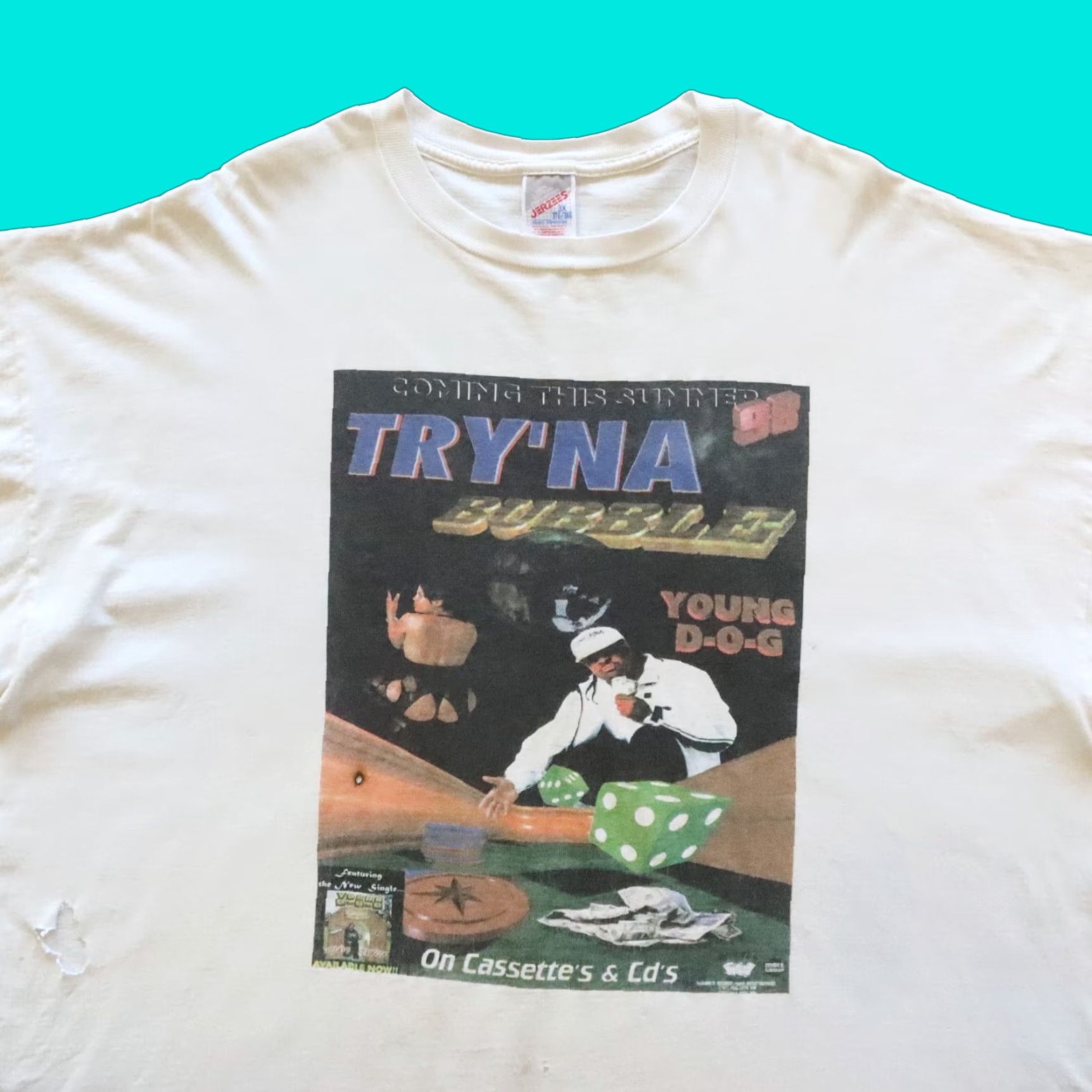 Jerzees VINTAGE Try'na Bubble D-O-G Rap Tee Shirt XXXL White Mens T-Shirt Dog Gangster 90s Size US XXL / EU 58 / 5 - 1 Thumbnail