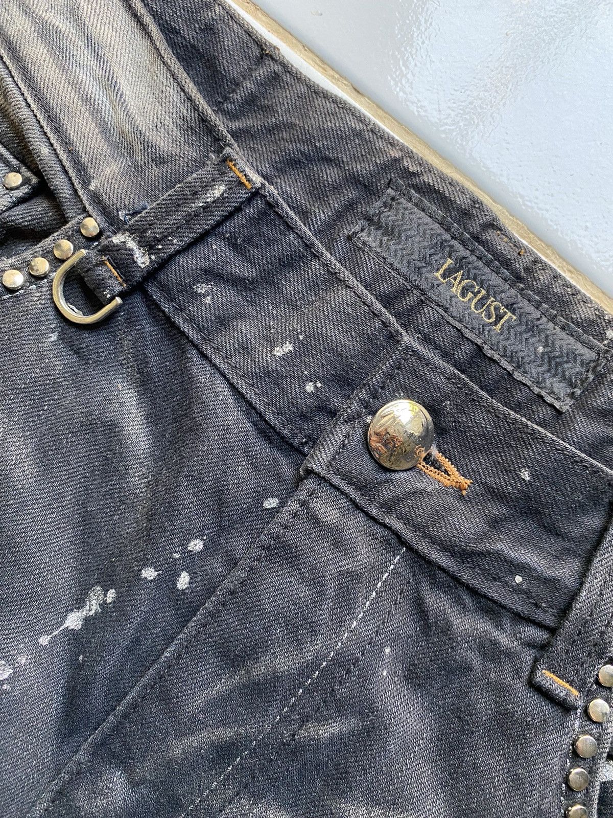 If Six Was Nine × Japanese Brand × Le Grande Bleu (L.G.B.) Vintage Lagust stone wash painted studed denim Size US 33 - 3 Thumbnail