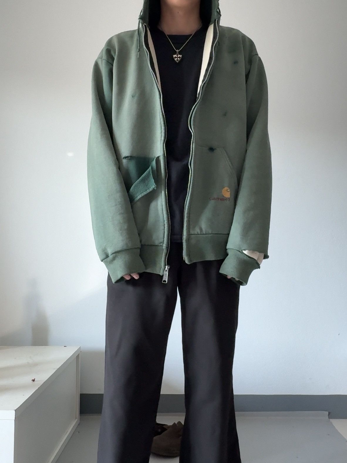 Carhartt × Vintage Distressed Sunfaded 90’s Carhartt Zip Up Hoodie Size US L / EU 52-54 / 3 - 3 Thumbnail