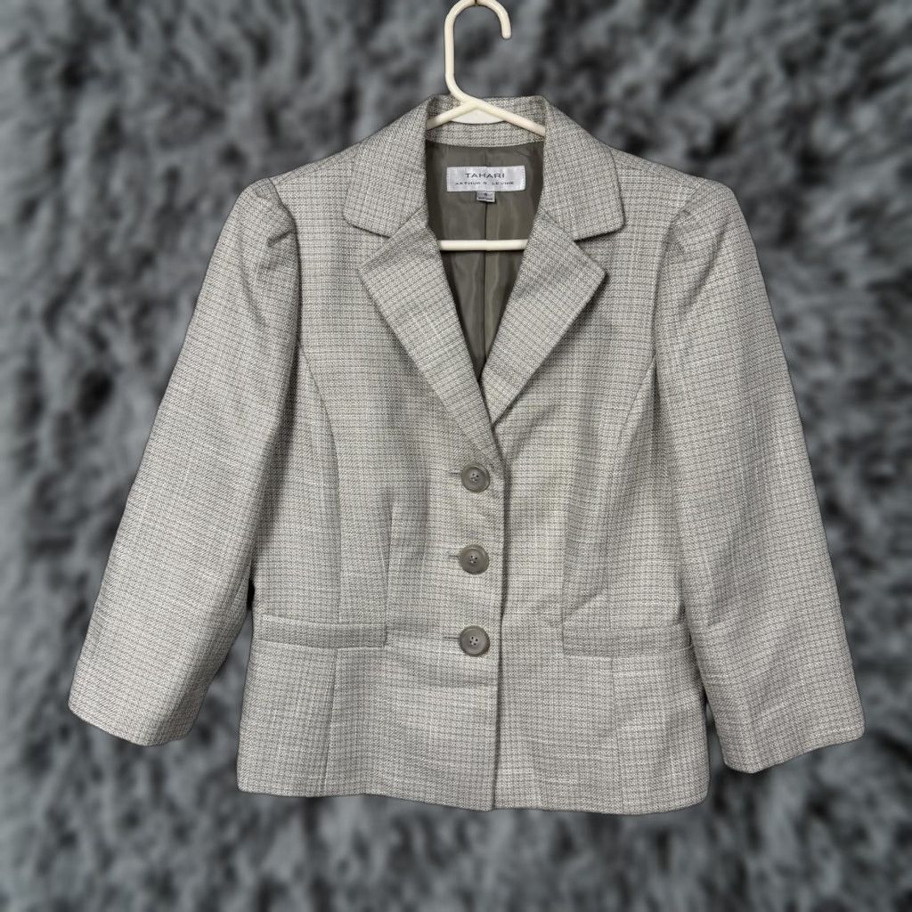 Vintage Tahari Arthur S. Levine Blazer Women 8 Beige Check Suit Jacket Vintage No Size M / US 6-8 / IT 42-44 - 1 Thumbnail