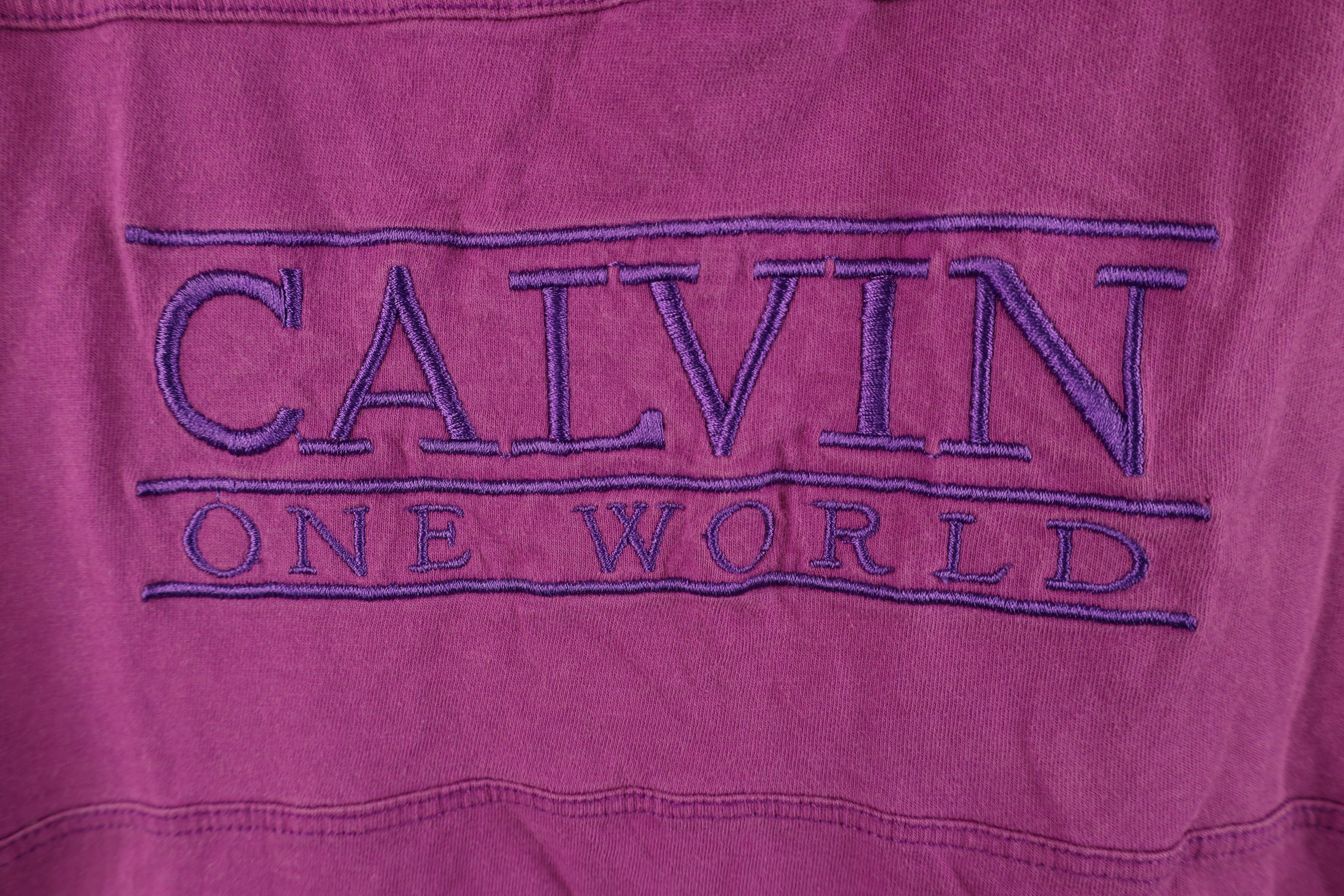 Calvin Klein × Vintage Vintage 90s Calvin Klein Spell Out One World T-Shirt Purple Size XXL / US 16-18 / IT 52-54 - 4 Thumbnail
