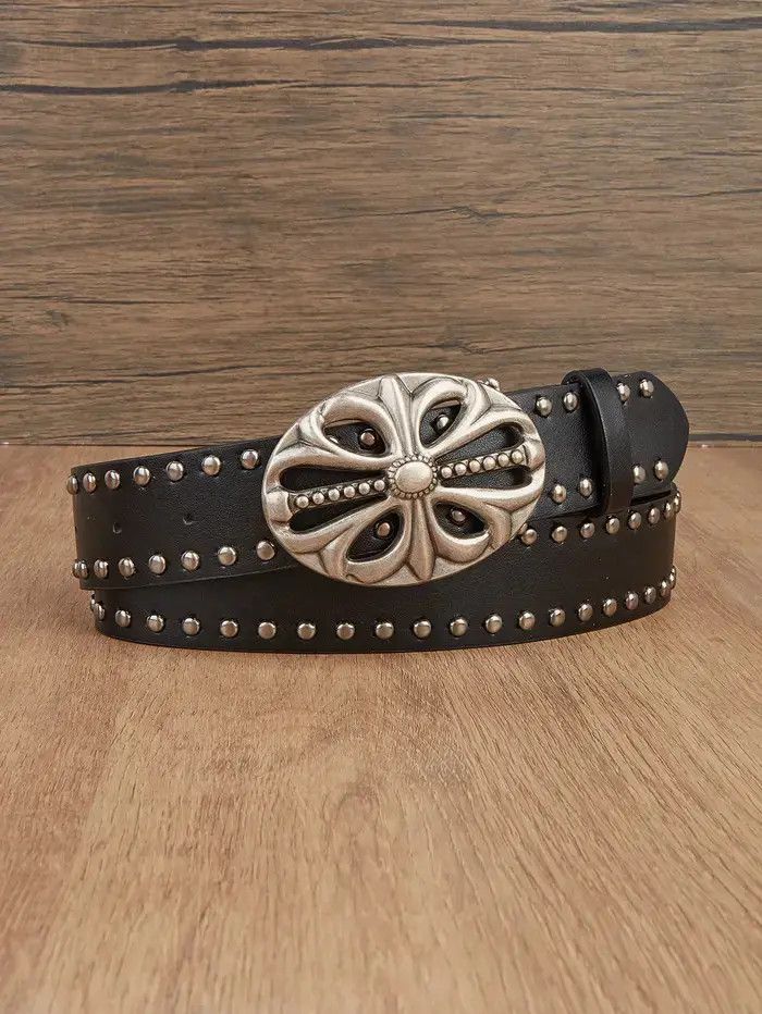 Japanese Brand × Vintage Y2K Punk Floral Cross Buckle Belt Size 32 - 4 Thumbnail
