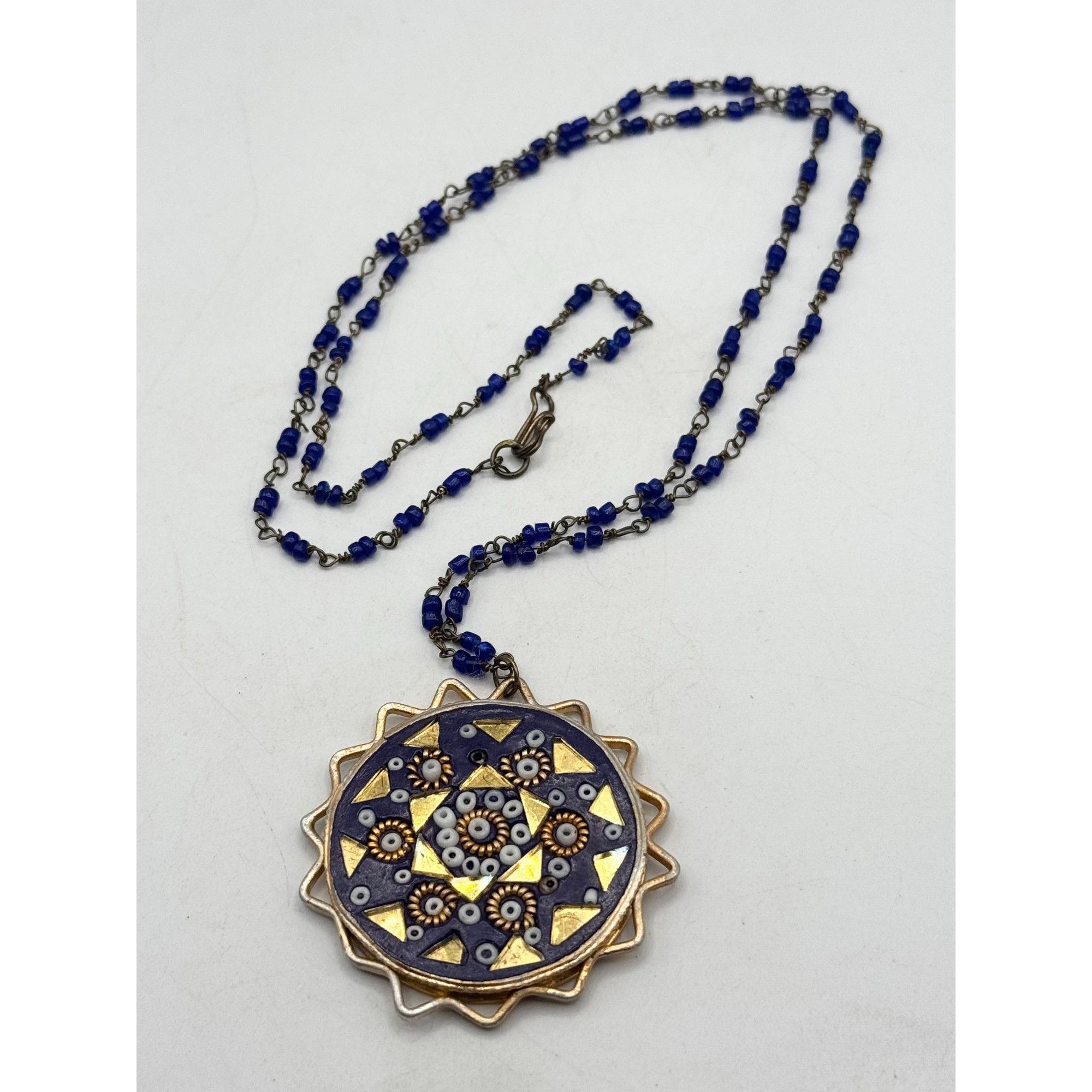 Vintage Blue beaded mosaic pendant necklace Size ONE SIZE - 2 Thumbnail