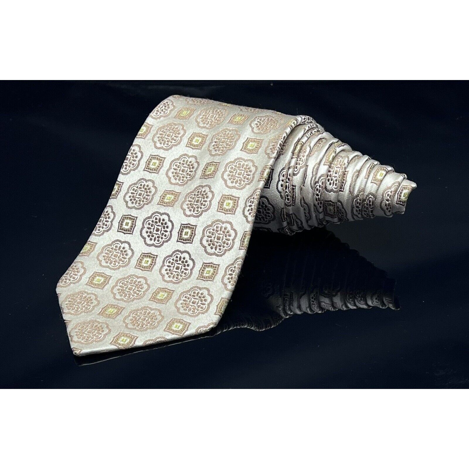 Ermenegildo Zegna Ermenegildo Zegna Tie Mens Gold Geometric Abstract Silk Ital Size ONE SIZE - 1 Thumbnail