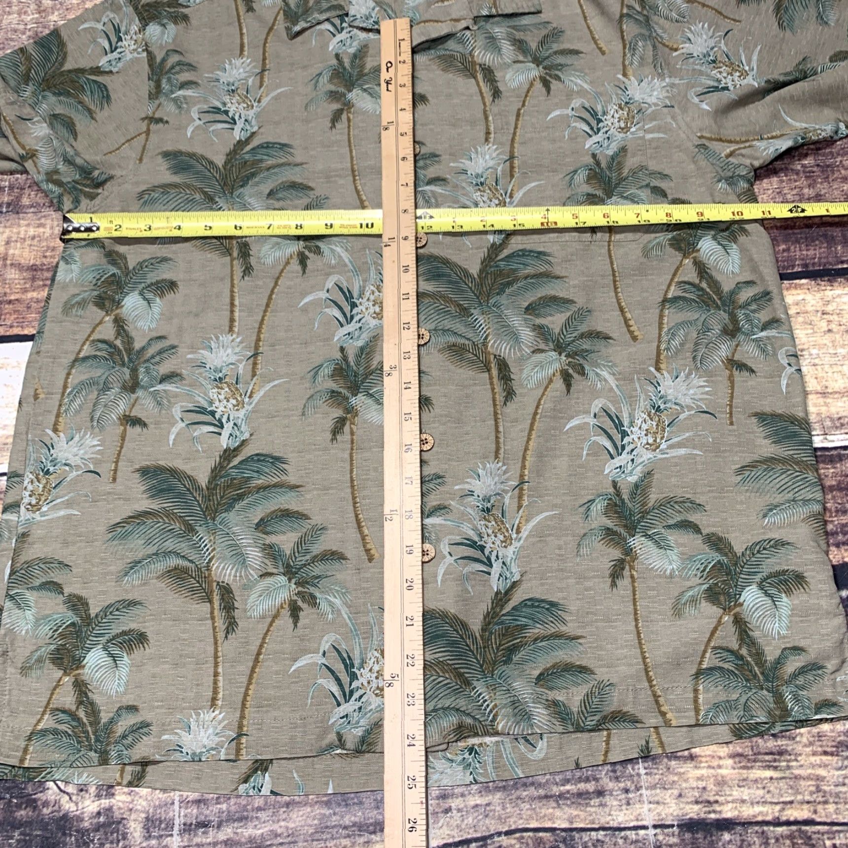 Vintage Caribbean Joe Silk Hawaiian Shirt Large Palm Trees Pineapple Tan Green Brown Men Size US L / EU 52-54 / 3 - 2 Thumbnail