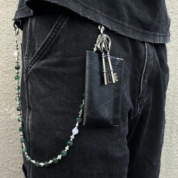 Jewelry Black Leather Wallet with Beaded Chain and Key Charm Size ONE SIZE - 6 Thumbnail