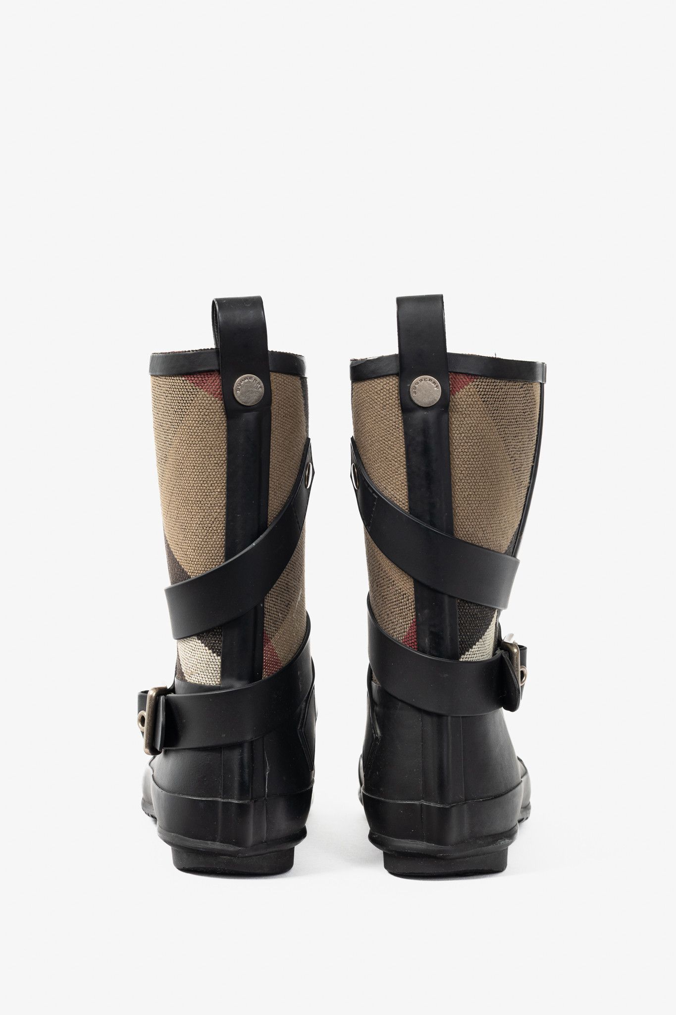 Burberry Burberry Holloway Canvas Check Rubber Mid-Biker Rain Boots Size US 6.5 / IT 36.5 - 3 Thumbnail