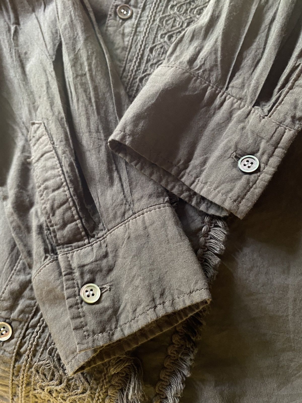 Issey Miyake Plantation Olive Grey Embroidered Fringe Shirt Size M / US 6-8 / IT 42-44 - 6 Thumbnail