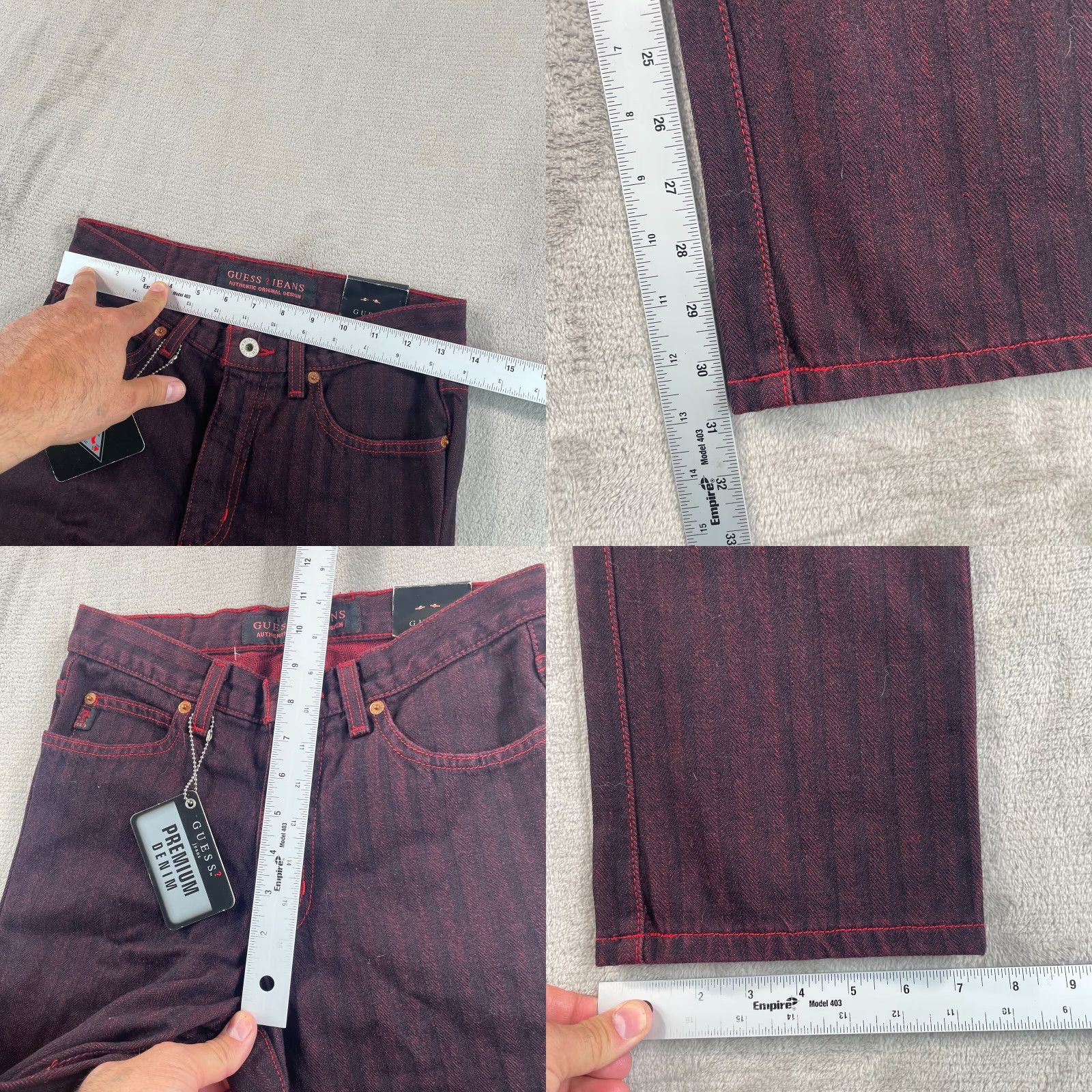 Guess VINTAGE GUESS USA Jeans Women 27x31 Red Black Striped Premium DeadStock NWT Jeans Women 27x31 Red Black Striped Premium DeadStock NWT Size 27" / US 4 / IT 40 - 8 Thumbnail