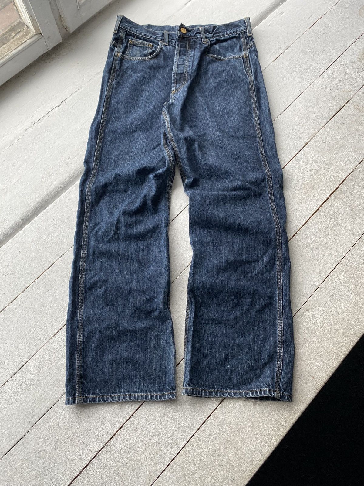 Carhartt × Carhartt Wip × Vintage 90s Carhartt Blue Washed Work Wip Jeans mens 33 Size US 33 - 12 Thumbnail