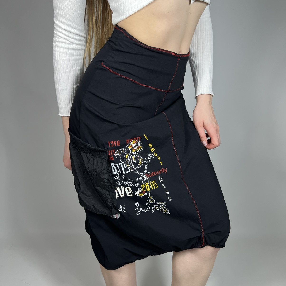 Japanese Brand Vintage Y2K Double Jeu Japanese Flared Cargo Midi Skirt Size 26" / US 2 / IT 38 - 4 Thumbnail