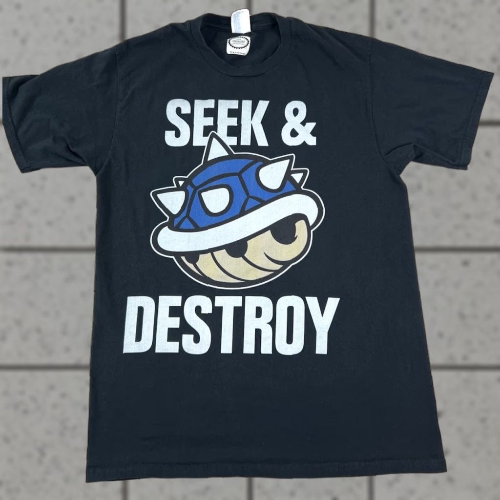 Nintendo VINTAGE Nintendo Mario Seek & Destroy Shell Black T Shirt Medium Men Crew Neck Short Sleeve Graphic Print Bowser 90s Cartoon Retro Mens Size US M / EU 48-50 / 2 - 1 Thumbnail