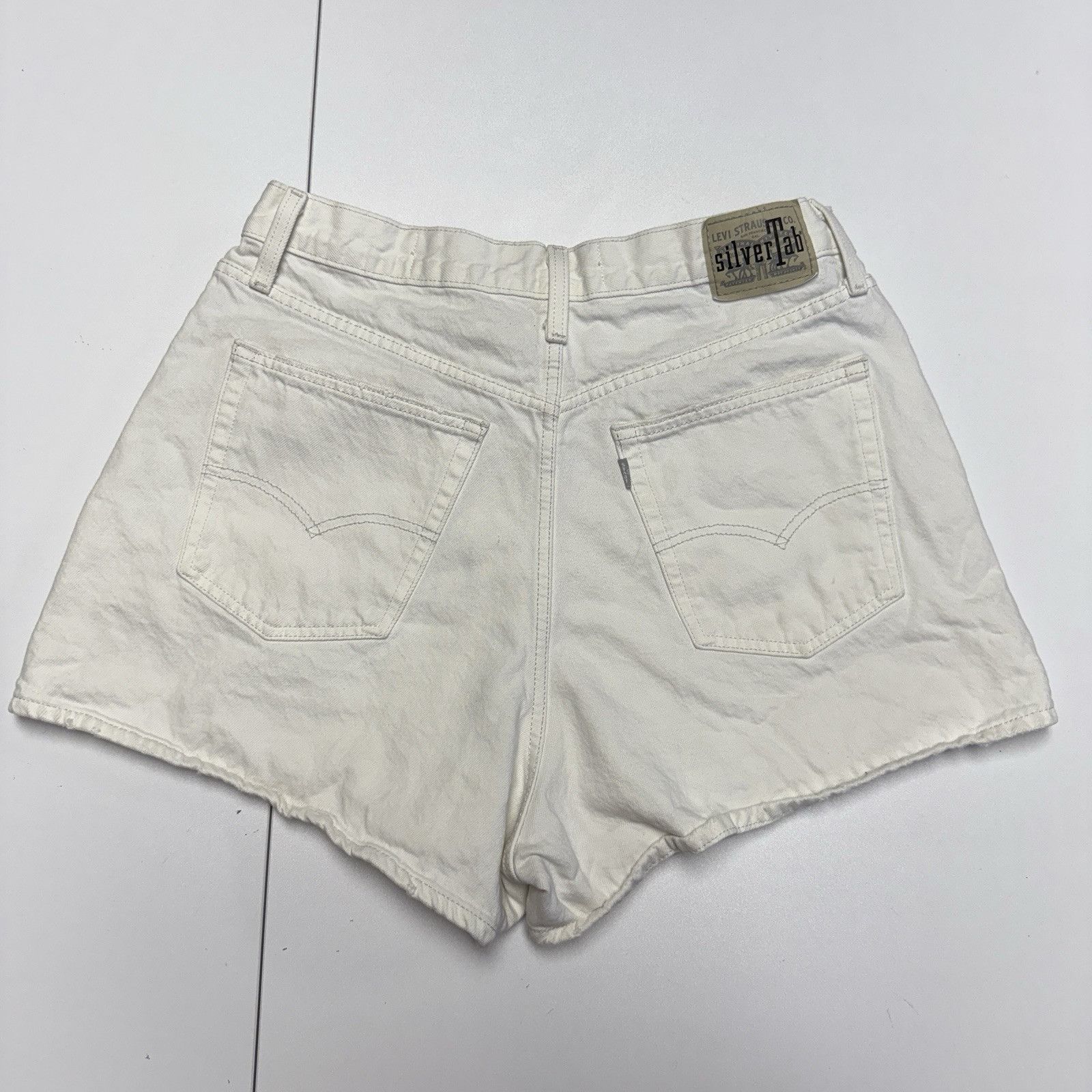 Levi's Levis Silver Tab Mom Shorts Womens 33 White High Rise Waiste Size 33" - 2 Thumbnail