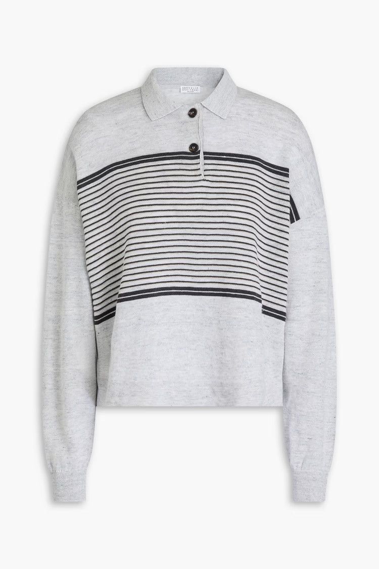 Brunello Cucinelli o1y0825 Polo Sweater in Light Gray/Black Size M / US 6-8 / IT 42-44 - 1 Thumbnail