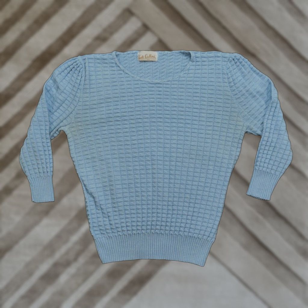 Vintage VINTAGE Kate Collins Kate Williams Sweater 80s Pullover Textured Blue Crew Neck 3/4 Sleeve Womens M Size M / US 6-8 / IT 42-44 - 1 Thumbnail