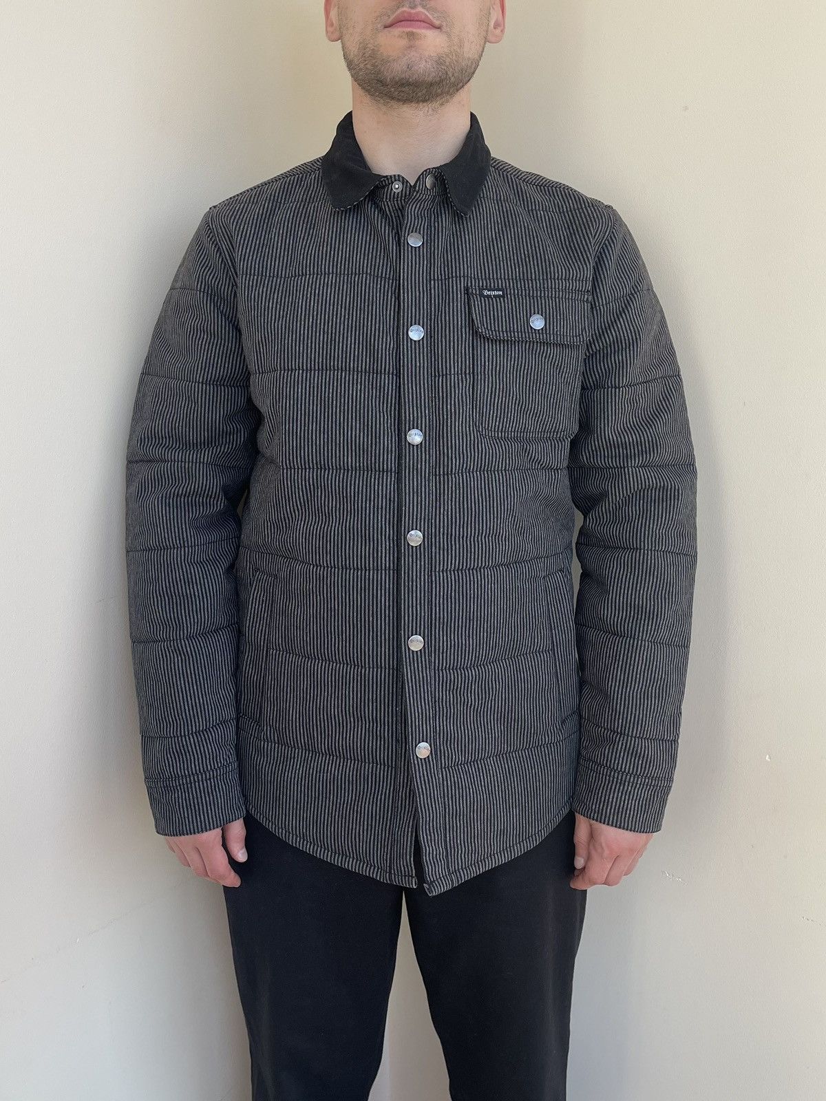 Brixton Brixton Cass Canvas Collar Striped Quilted Jacket Black Grey Size US M / EU 48-50 / 2 - 3 Thumbnail