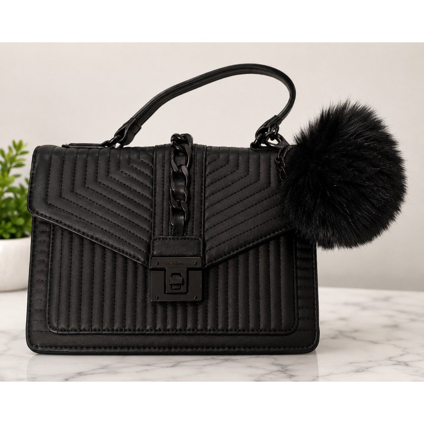 Aldo ALDO Jerilini Black Quilted Top Handle Satchel Size ONE SIZE - 1 Thumbnail