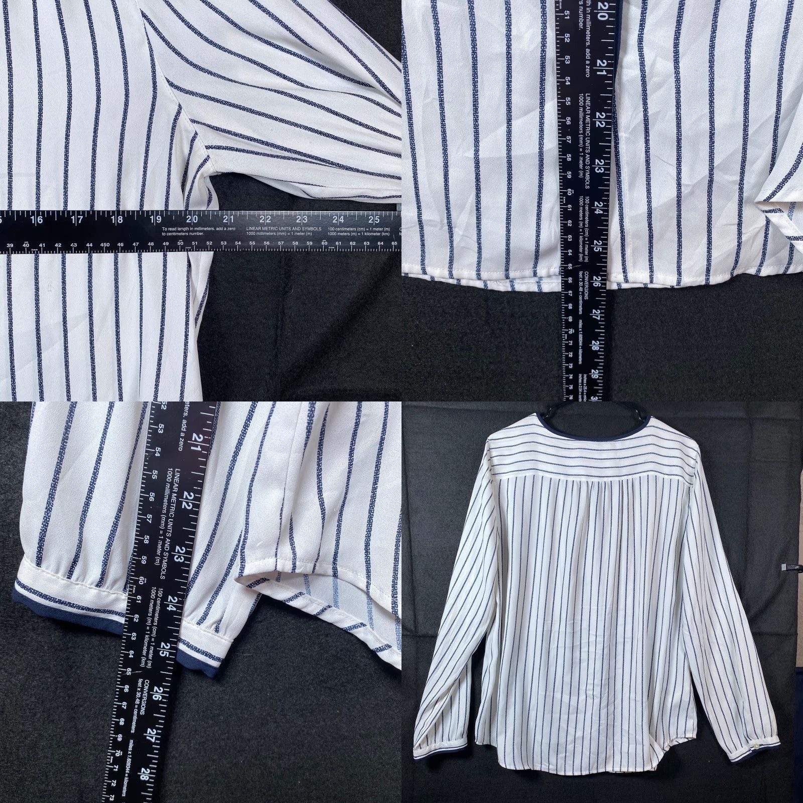 Loft Ann Taylor Loft Blouse White Blue Stripe Button Down Long Sleeve Large Size L / US 10 / IT 46 - 8 Thumbnail