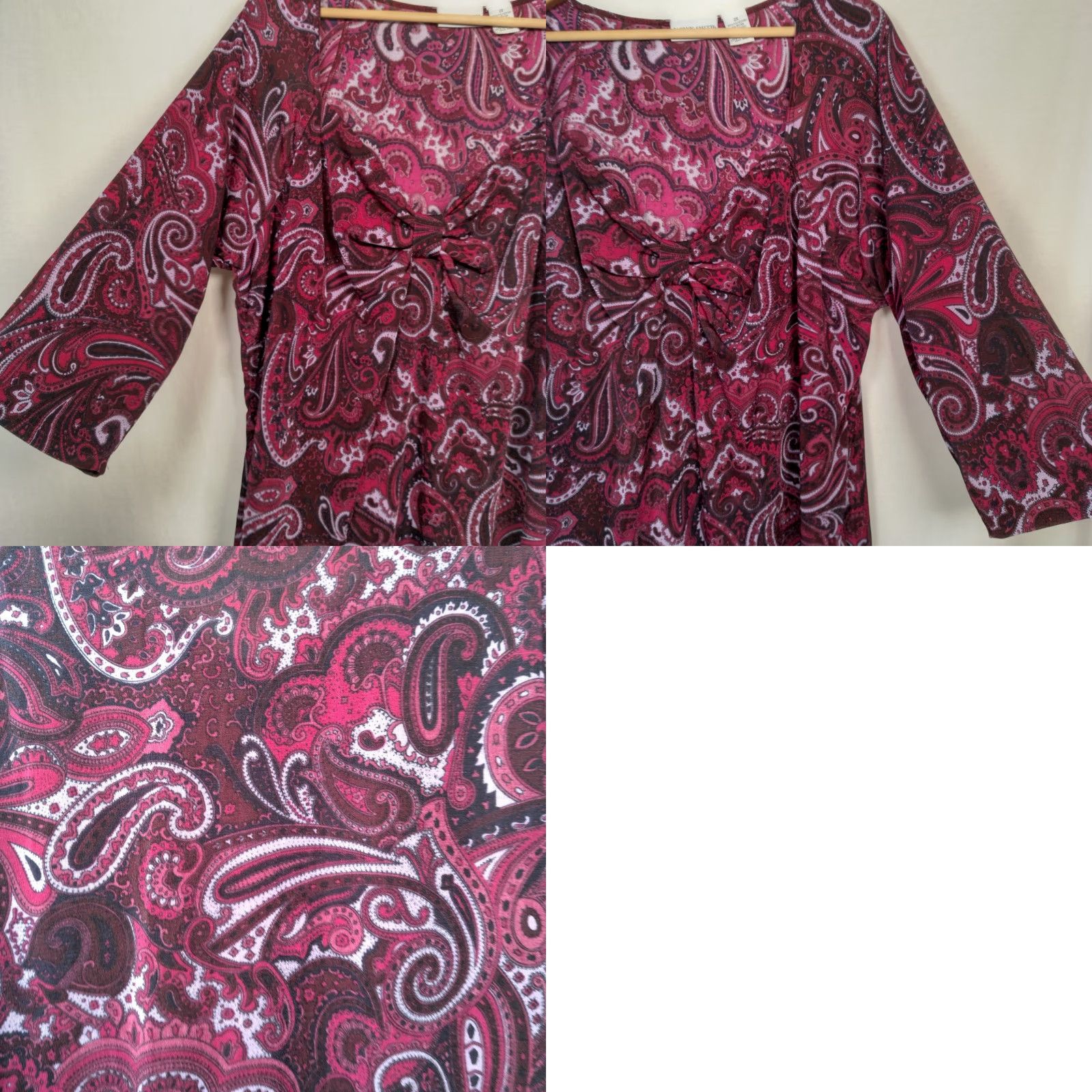 Vintage Jaclyn Smith Plus Size 2X Shirt Knit V-Neck Paisley Purple 3/4 Sleeve Blouse Women Size XXL / US 16-18 / IT 52-54 - 8 Thumbnail