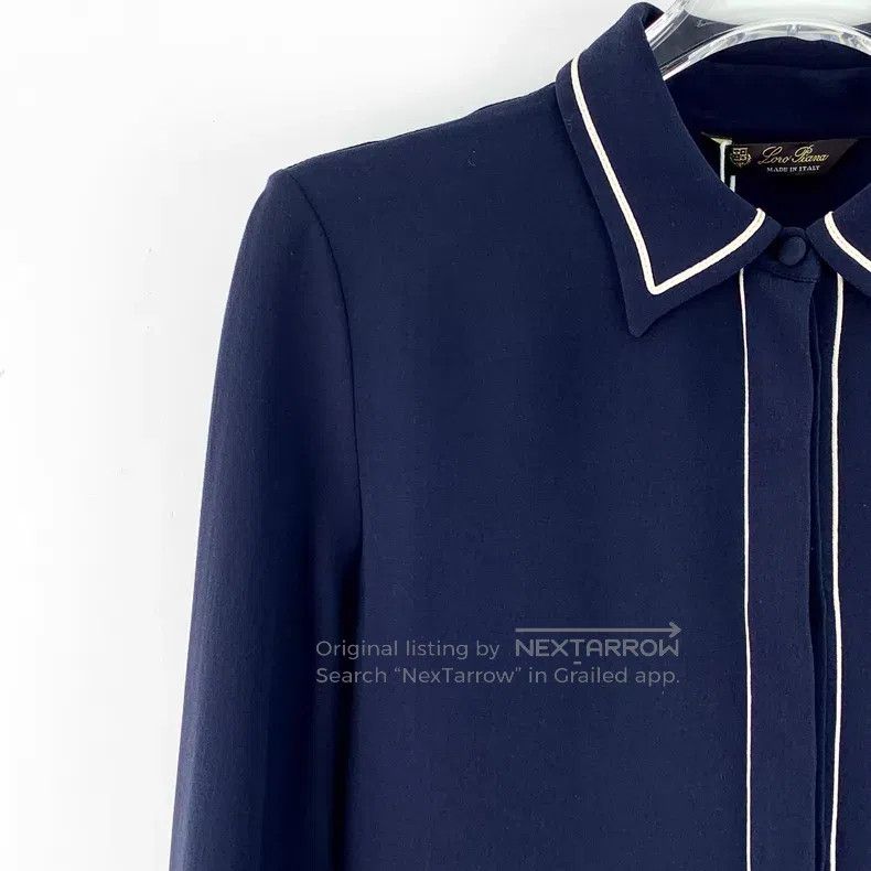 Loro Piana Loro Piana Dark Blue Mulberry Silk Notched Collar Long Sle Size XS / US 0-2 / IT 36-38 - 3 Thumbnail