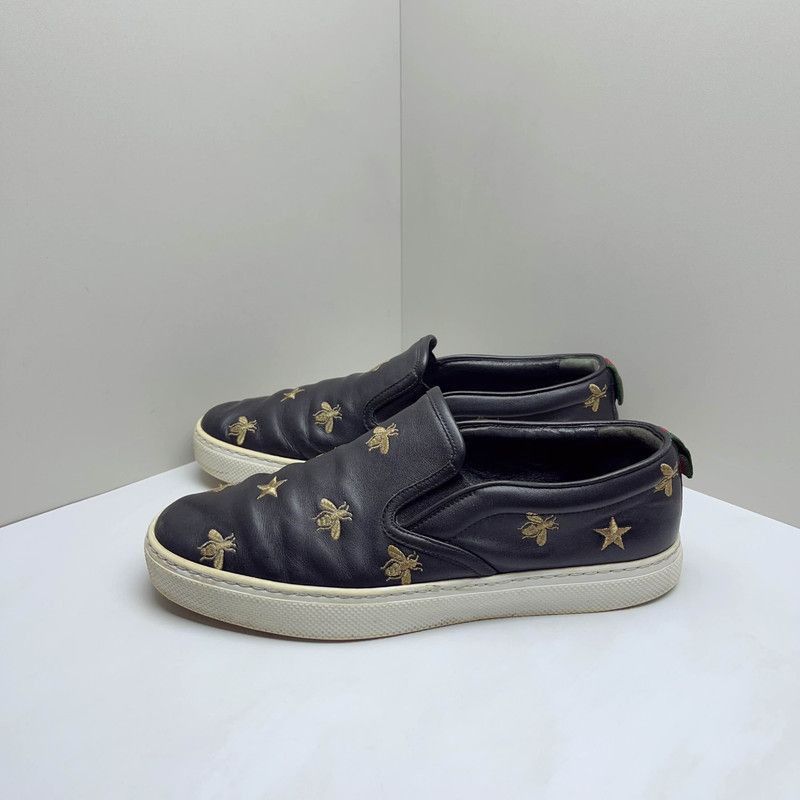 Gucci Gucci Black Leather Bee Embroidered Slip-On Sneakers -2508 Size US 9.5 / EU 42-43 - 1 Thumbnail