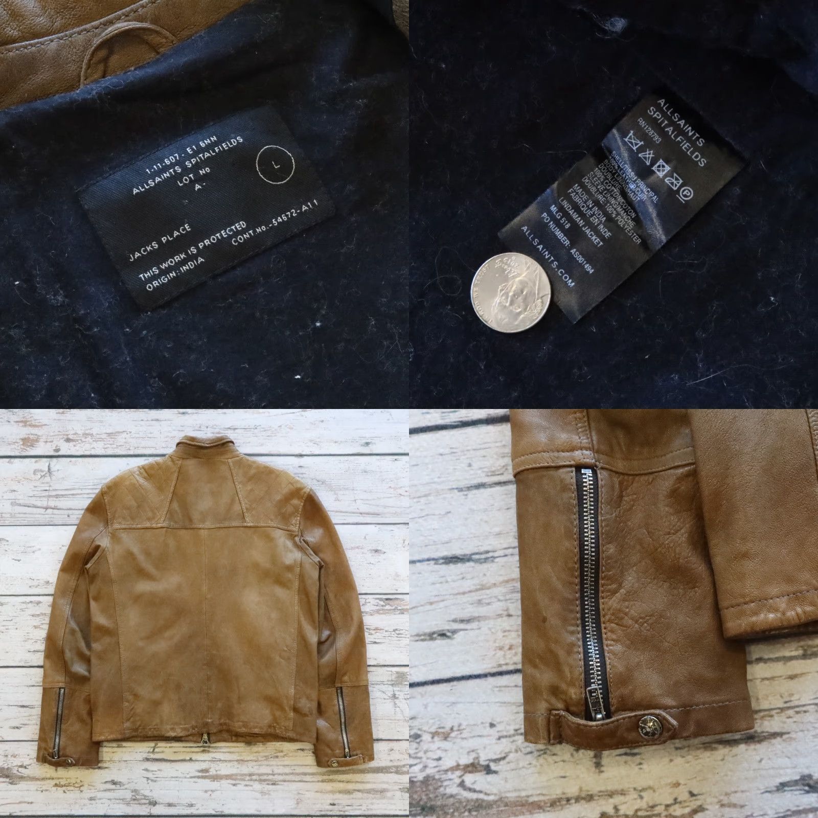 Allsaints All Saints Spitalfields Leather Jacket Men L Brown Motorcycle Jacket Size US L / EU 52-54 / 3 - 9 Thumbnail