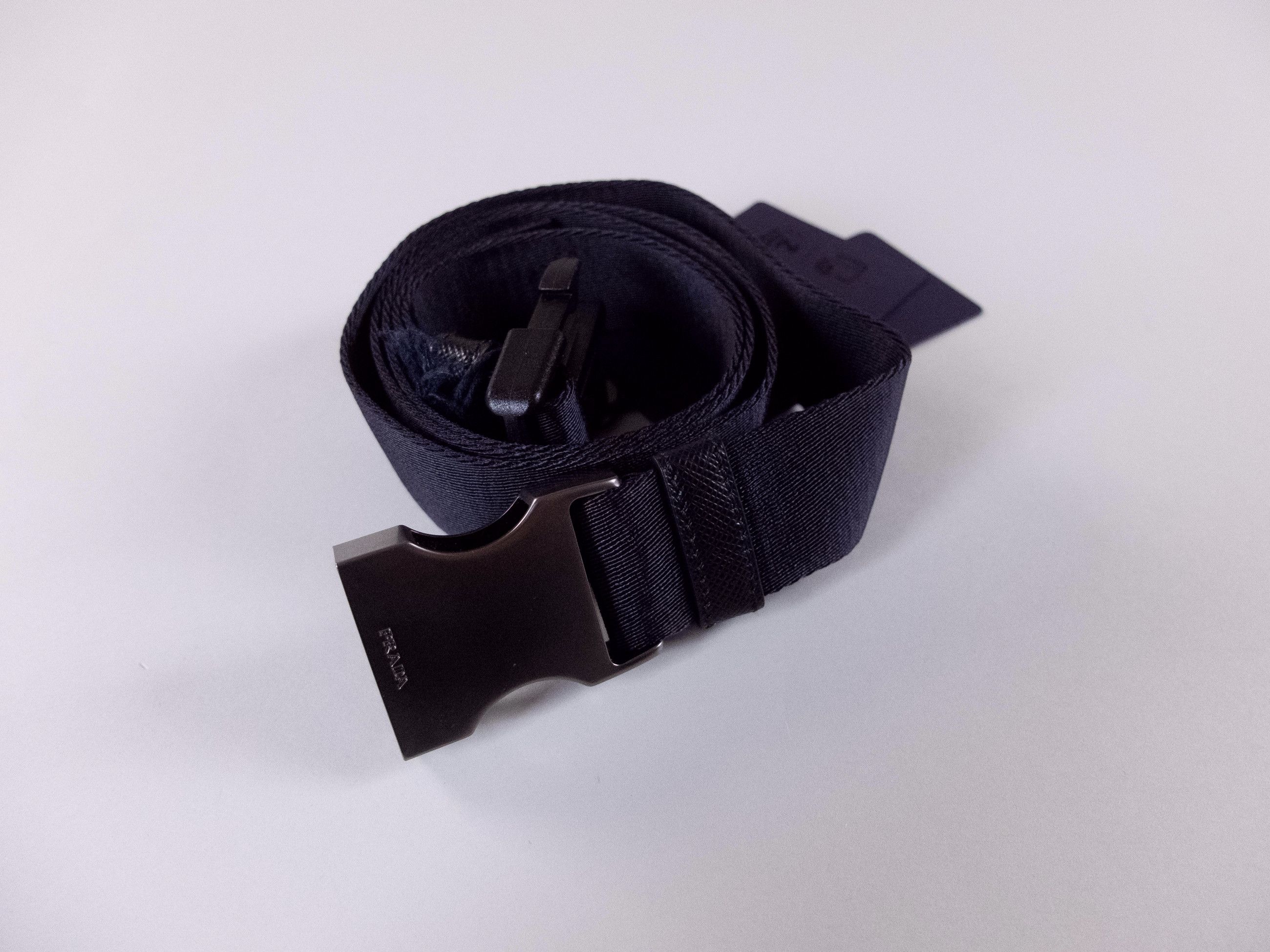 image of Prada Navy Blue Nylon Belt With Logo Engraved Buckle 95, Men's (Size 36)