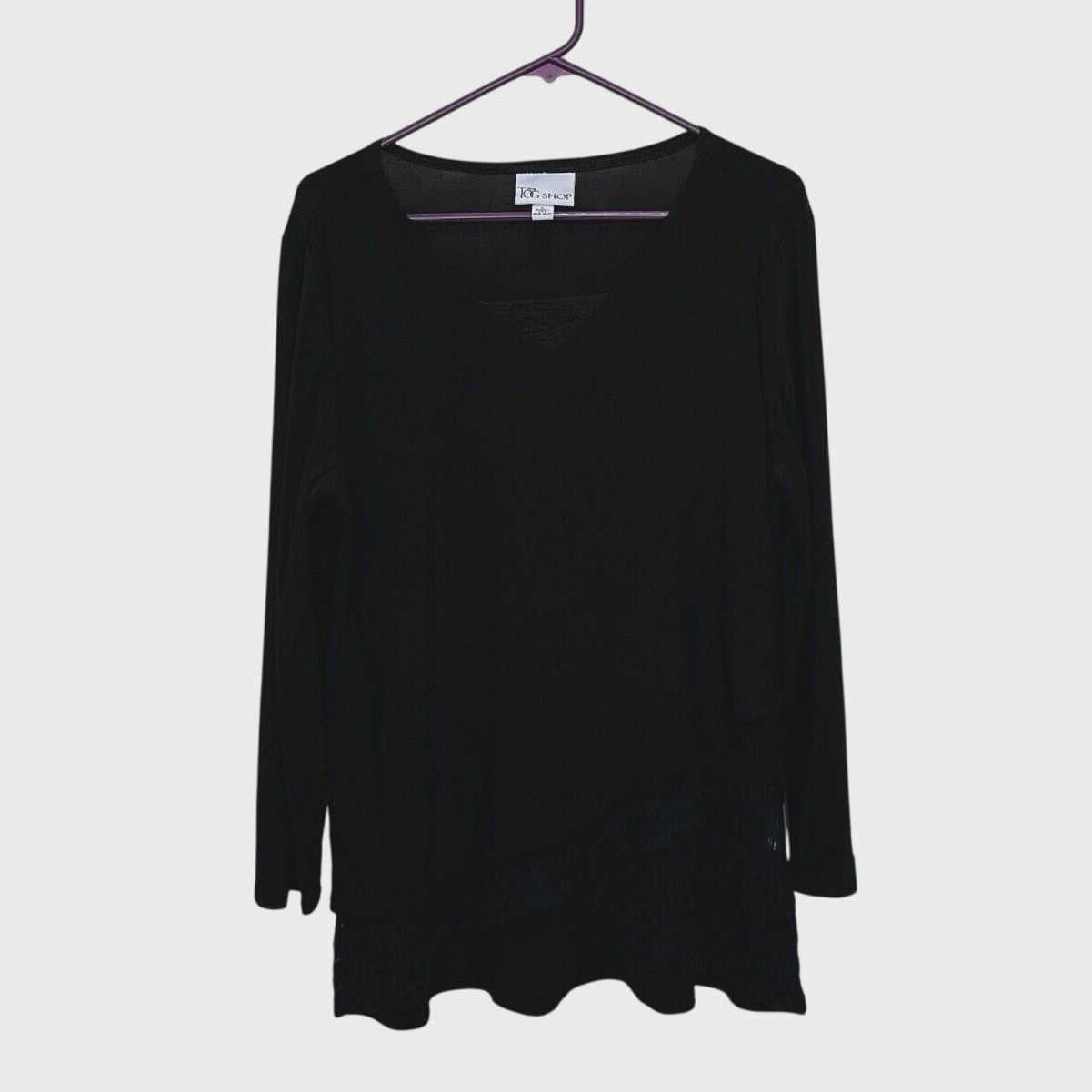 Vintage The Tog Shop | Black Tunic Top W Lace Underlay Large Long Sl Size L / US 10 / IT 46 - 1 Thumbnail