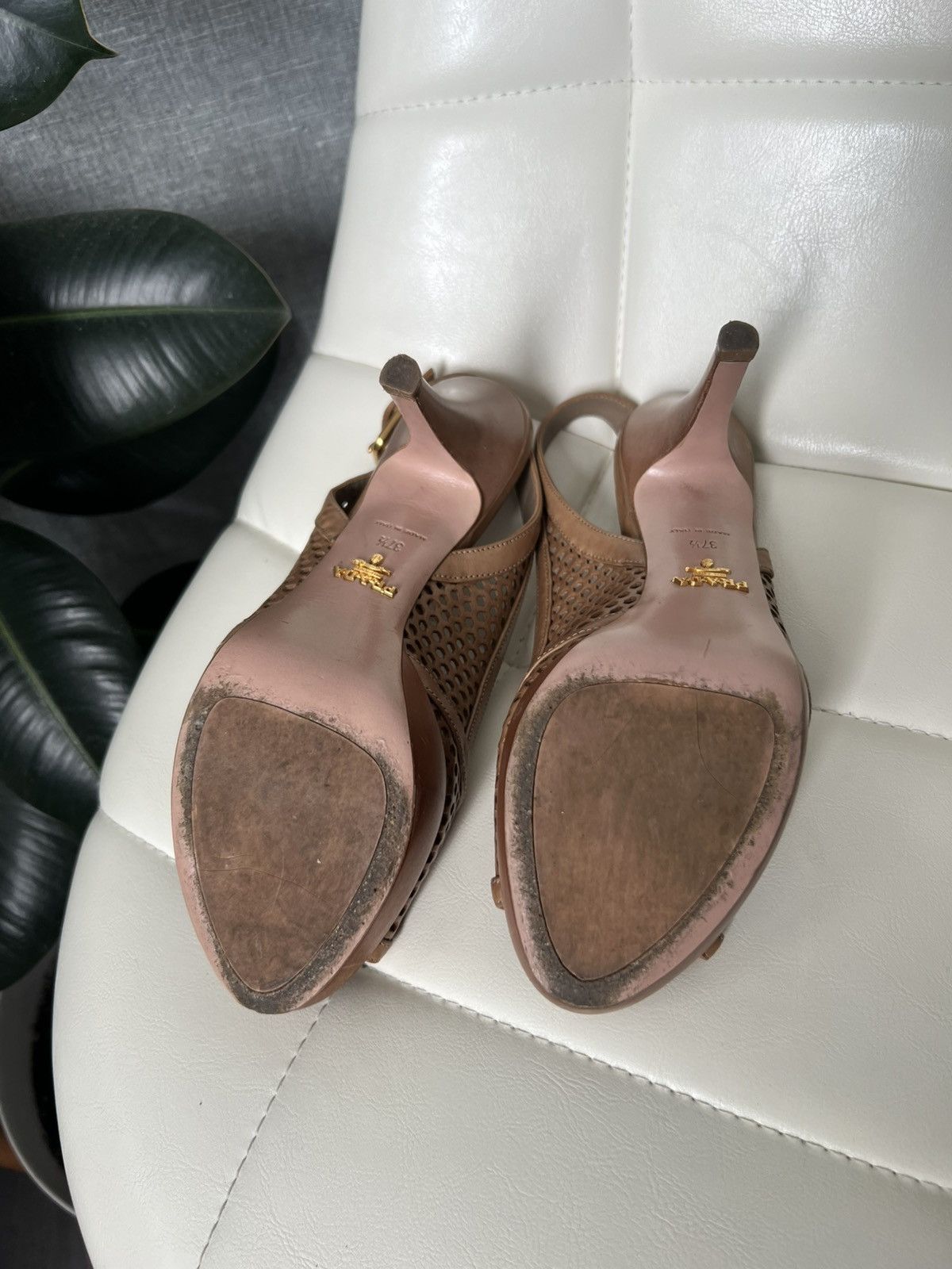 Prada Prada Brown Leather Cutout Peep Toe Slingback Platform Heels Size US 7.5 / IT 37.5 - 17 Thumbnail