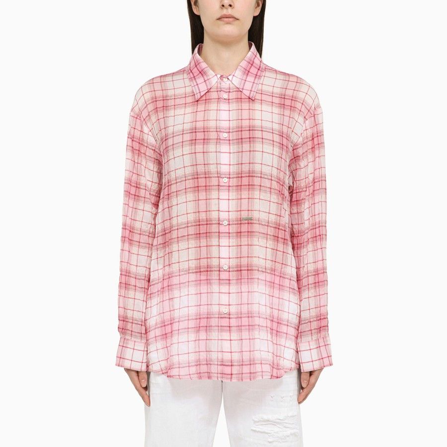 Dsquared2 o1d2blof0824 Checked Cotton Shirt in Pink & White Size S / US 4 / IT 40 - 1 Thumbnail