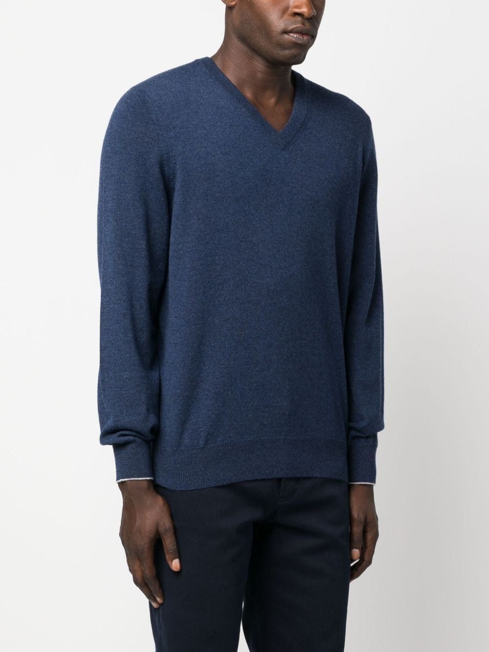 Brunello Cucinelli o1w1db10425 Cashmere V-Neck Knitted Jumper in Blue Size US M / EU 48-50 / 2 - 2 Thumbnail