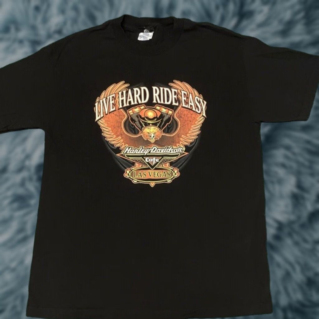 Harley Davidson VINTAGE Harley-Davidson Cafe Las Vegas Eagle Biker Shirt Mens Large Black 90s Y2K Hip Hop Motorcycle Punk Grunge Mens Size US L / EU 52-54 / 3 - 1 Thumbnail
