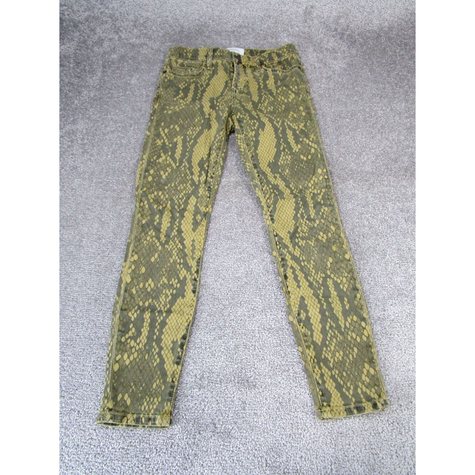 Vintage Current Elliott Womens Green Tan Snakeskin Pattern Stretch Skinny Pants 25 XL Extra Large Size 42" / US 20 - 1 Thumbnail
