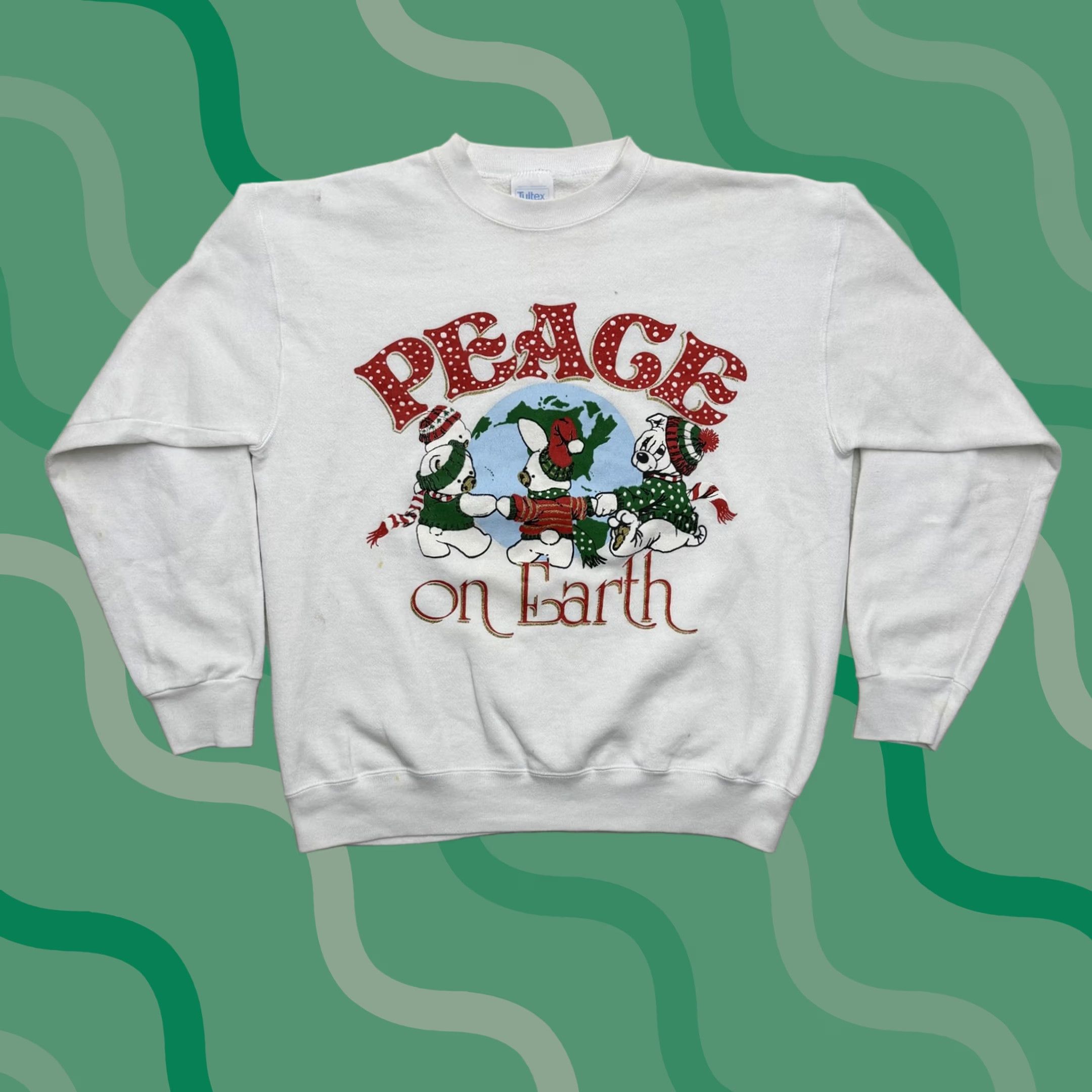 Tultex VINTAGE Tultex Peace On Earth Sweatshirt Mens Large White Christmas Graphic 90s Size US L / EU 52-54 / 3 - 1 Thumbnail
